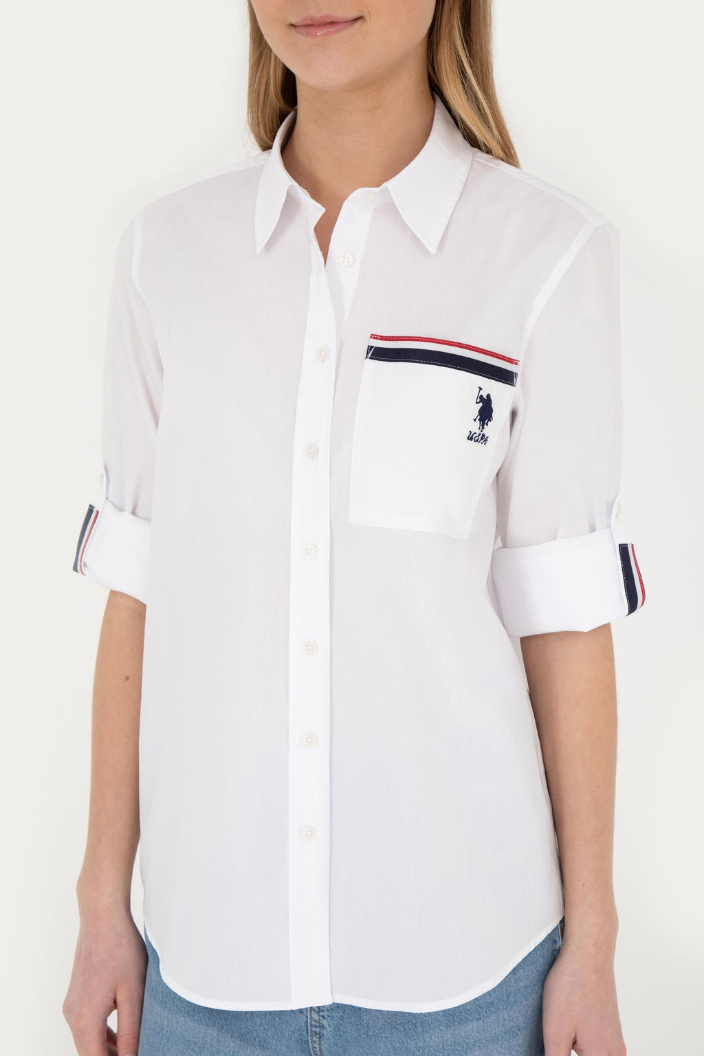 Женская белая рубашка с длинным рукавом - U.s. polo assn фото 13