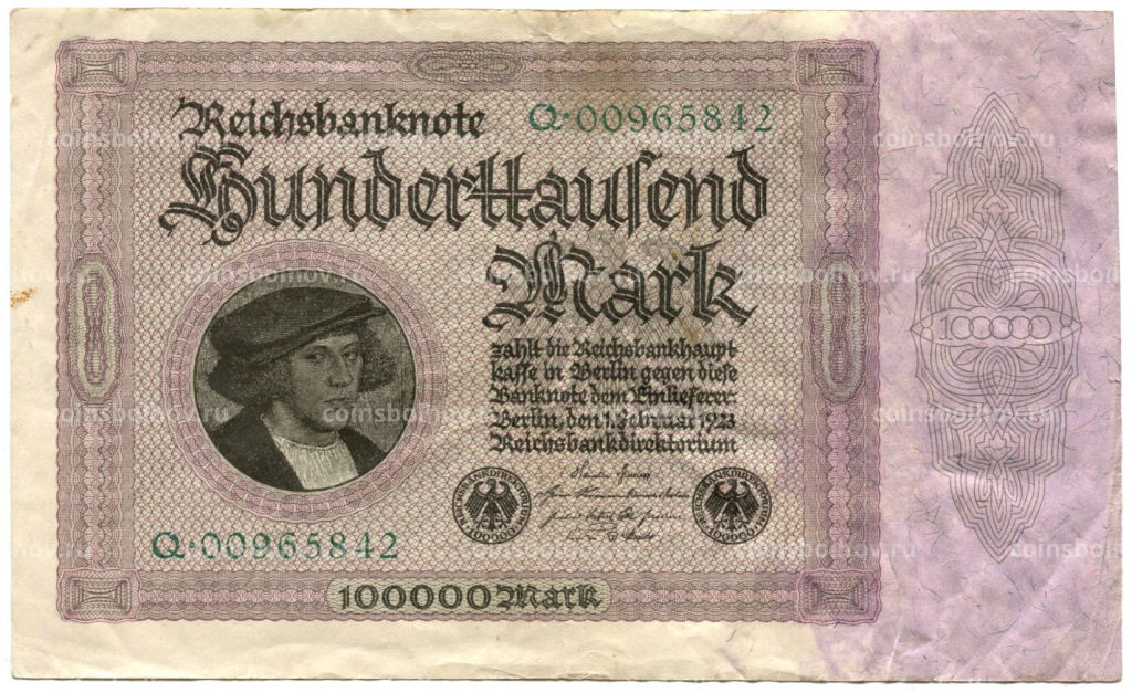 Банкнота 100000 марок 1923 года Германия