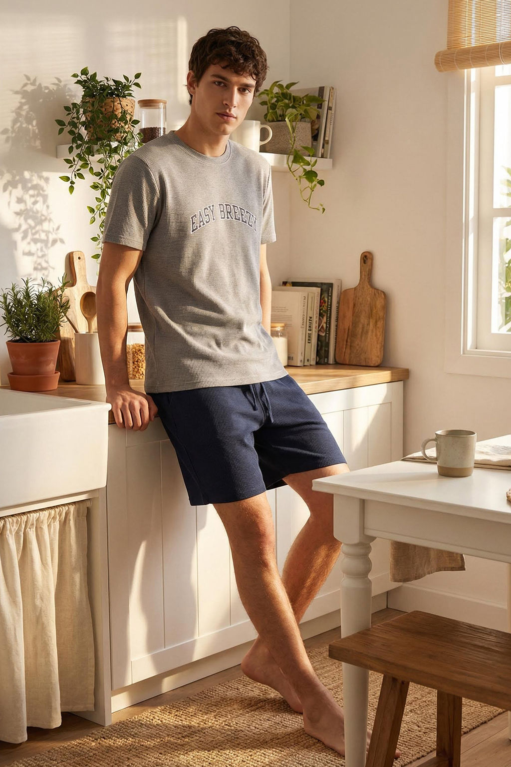 TRENDYOL MAN Gri Regular Fit Slogan Bask?l? Waffle Orme Sortlu Pijama Tak?m? TMNSS25PT00008 - Trendyolmilla фото 15