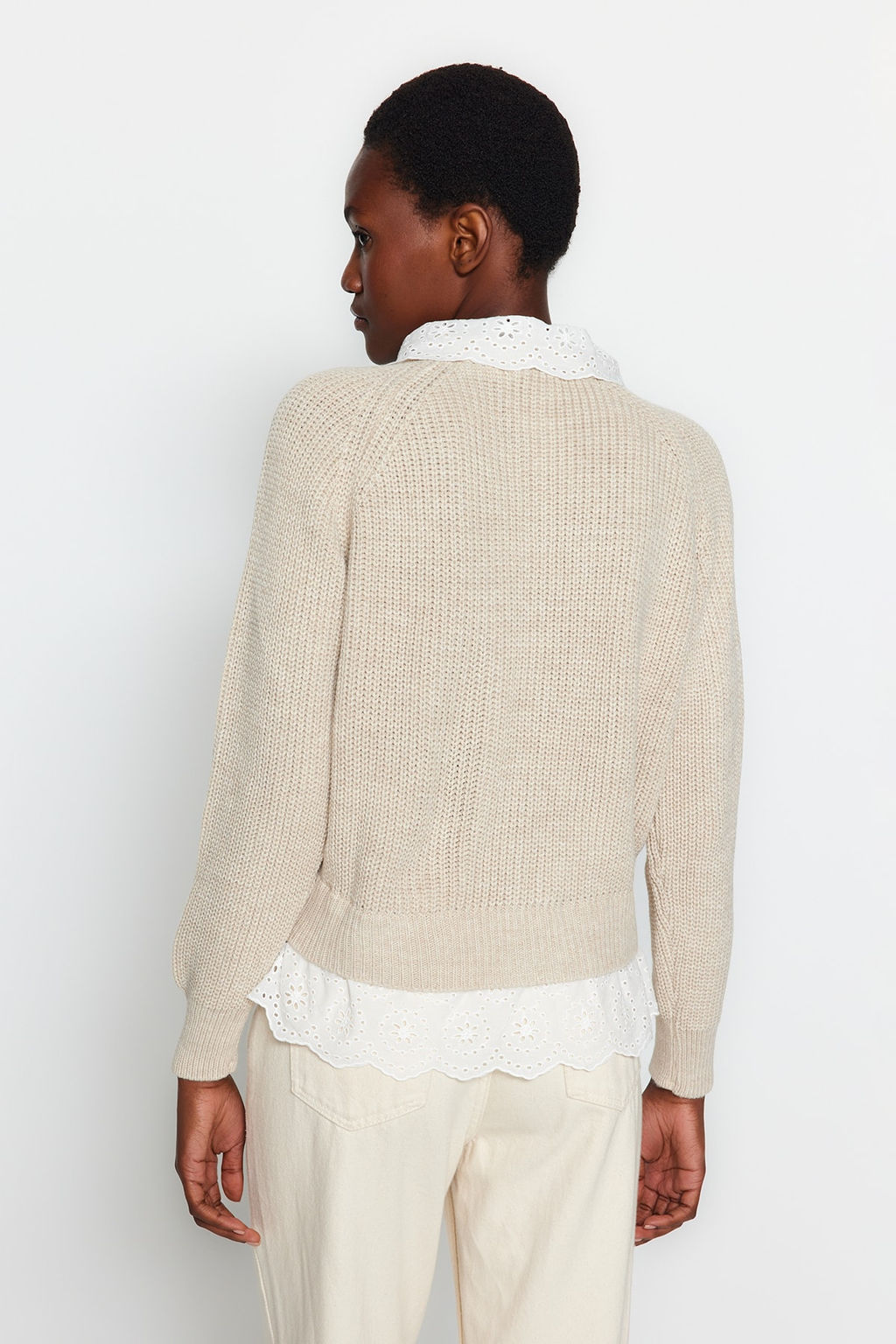 Tas Crop Gomlek Garnili Detayl? V Yaka Triko H?rka TWOAW24HI00221