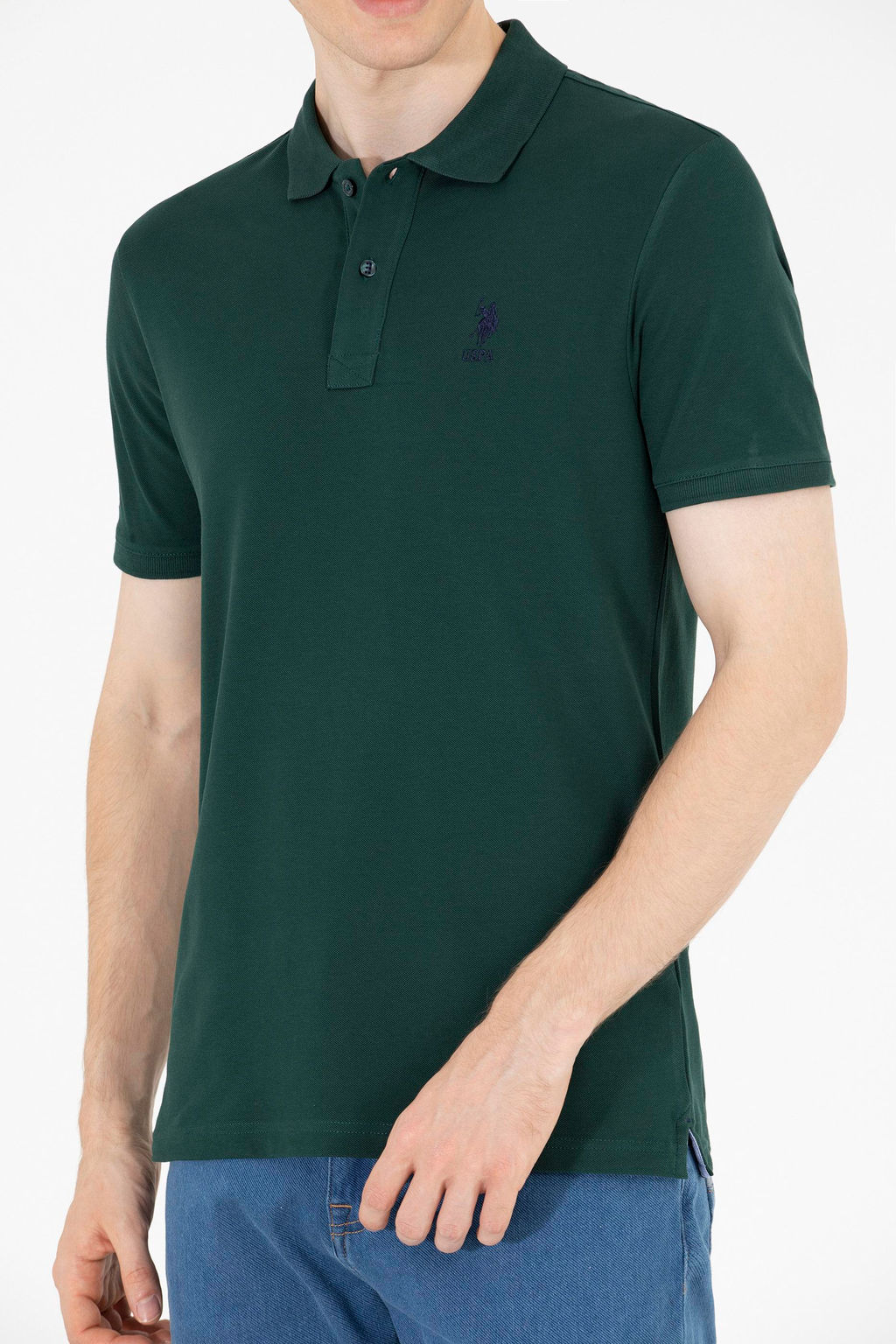Мужская темно-зеленая футболка с воротником поло Basic - U.s. polo assn фото 7