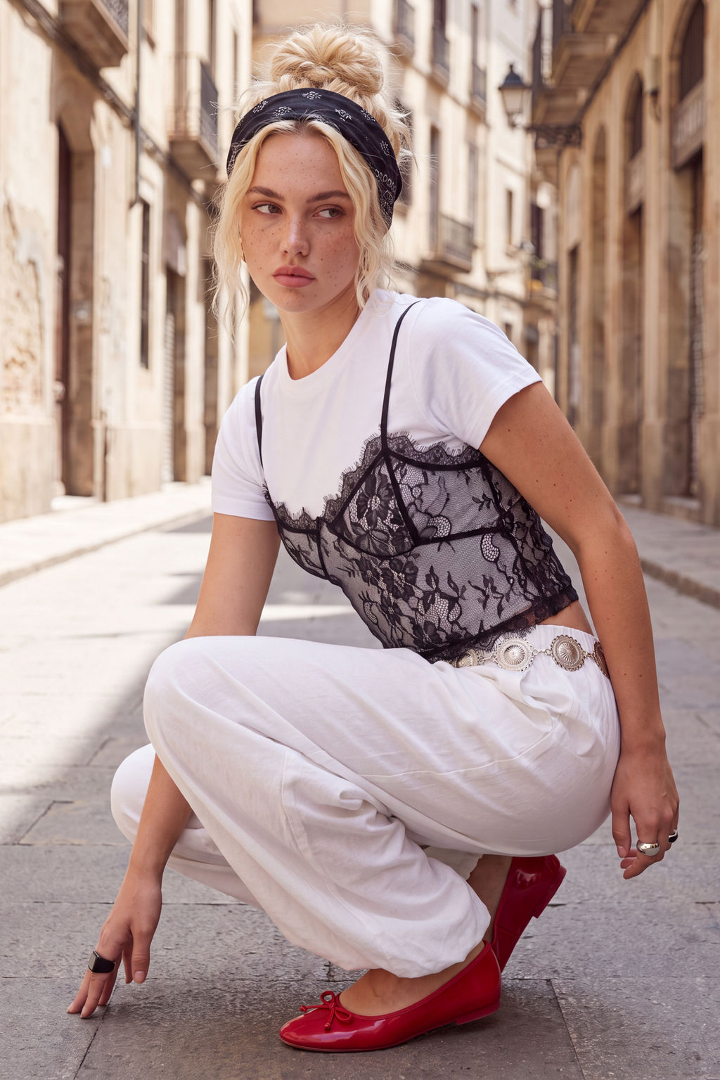 Ekru D_z Regular/Normal Kal_p Bisiklet Yaka Dantel Atlet Detayl_ Esnek _rme T-Shirt TWOSS26TS00290 - Trendyolmilla фото 2