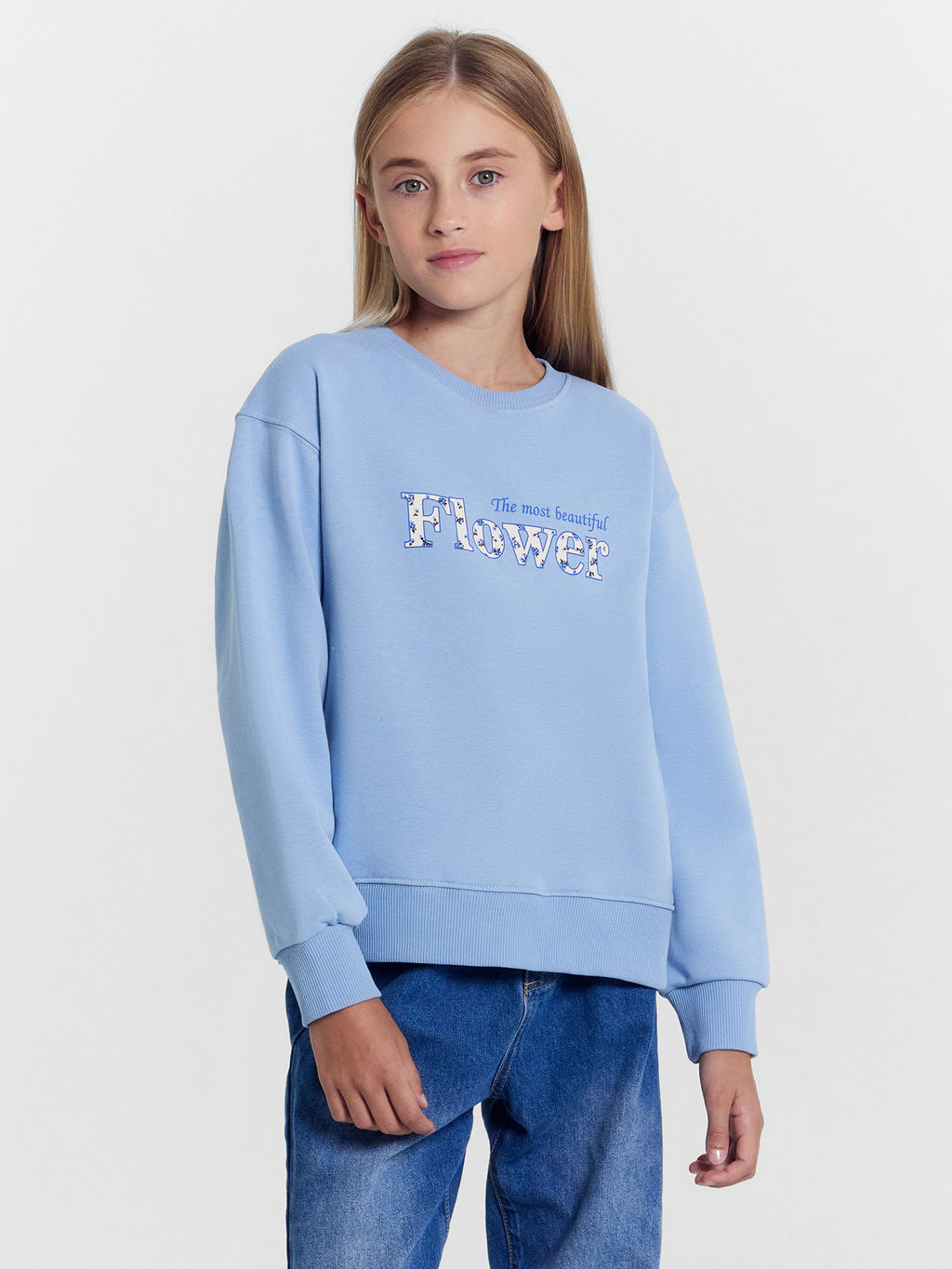 Свитшот для девочек в пыльно-голубом цвете с печатью - Mark formelle фото 2