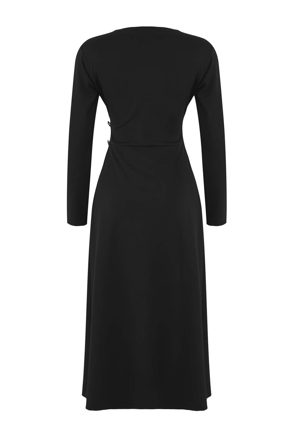 Siyah Duz Dugmeli Skater/Belden Ac?lan Midi Orme Elbise TWOAW26EL00058 - Trendyolmilla фото 6