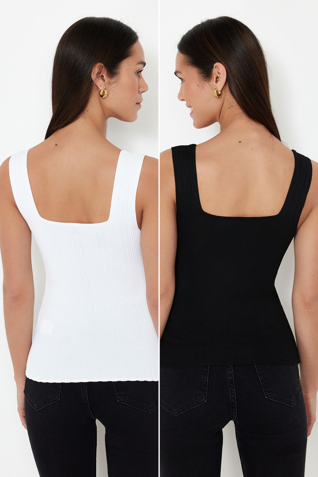 Siyah-Ekru Basic Ikili Paket Top Ince Bluz TWOSS24BZ00623