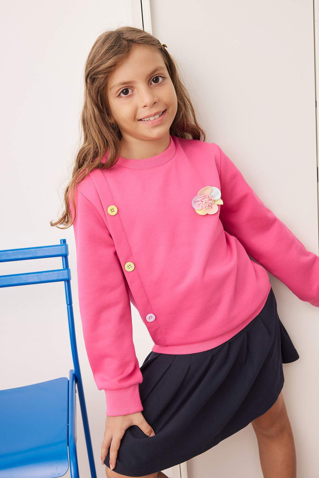 Ac?k Turuncu Pamuklu Cicekli K?z Cocuk Regular Orme Sweatshirt TKDAW25SW00020 - Trendyolmilla фото 6