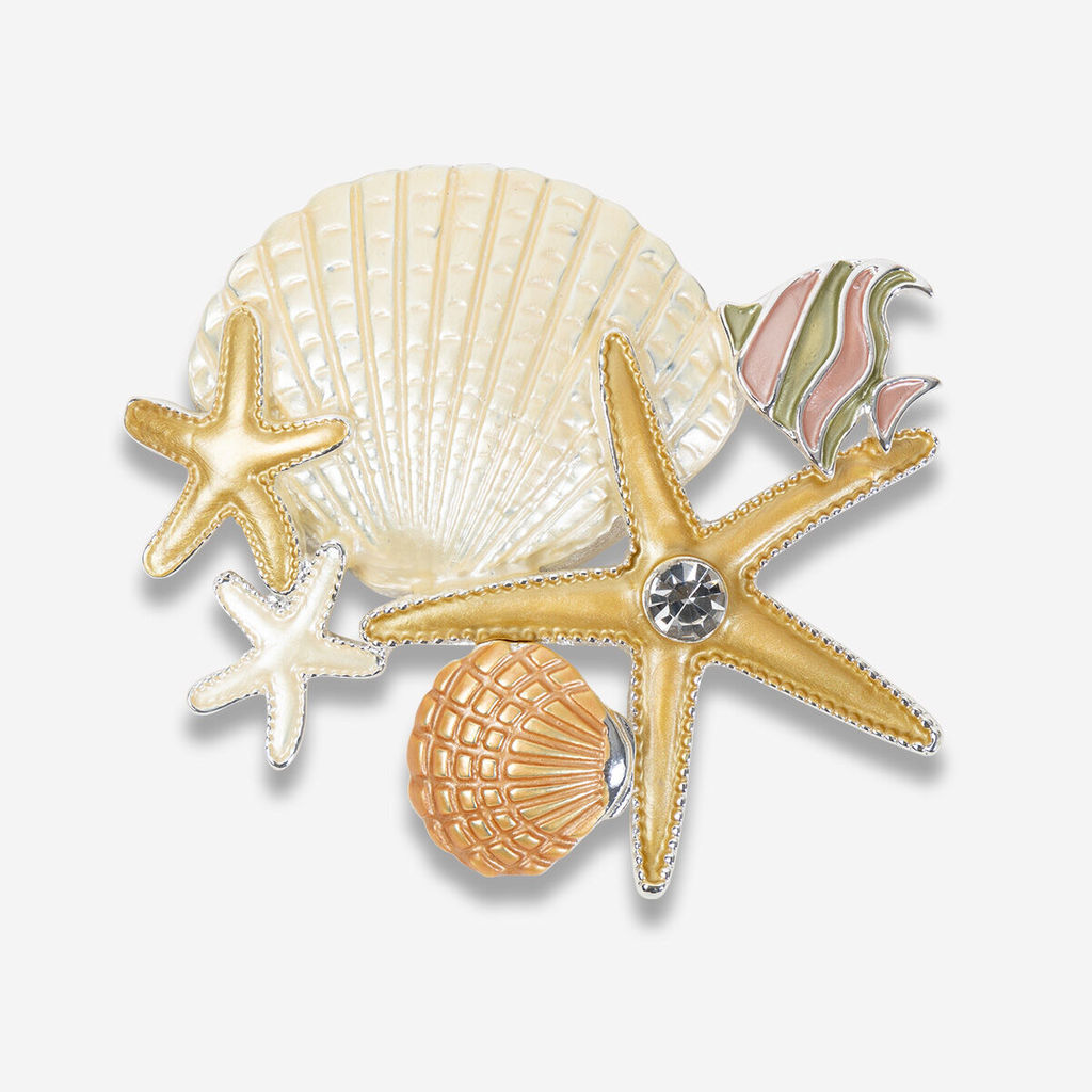 Брошь-магнит Морская раковины и перламутровые звезды