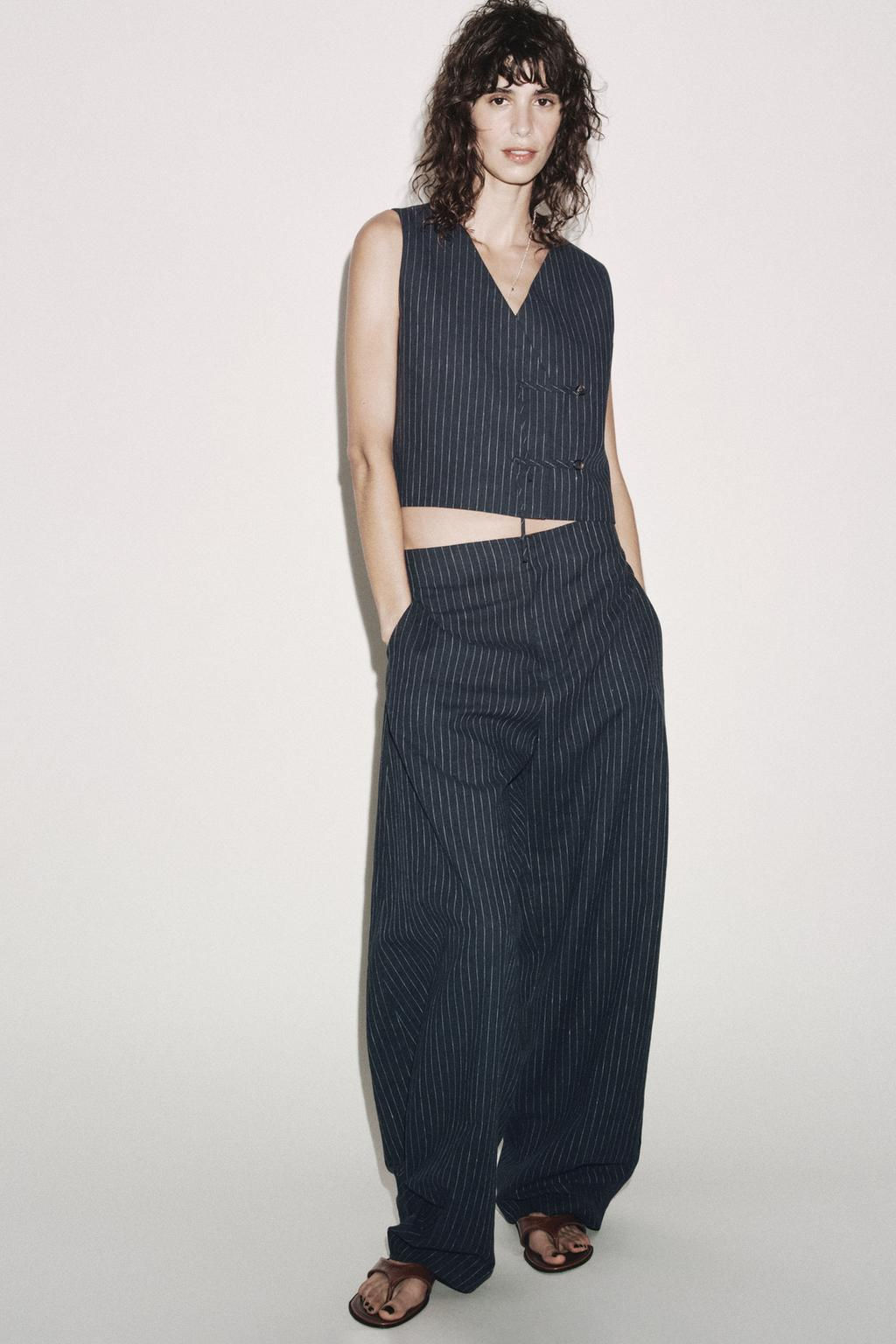 STRIPED BALLOON LINEN BLEND TROUSERS ZW COLLECTION - Zara фото 7