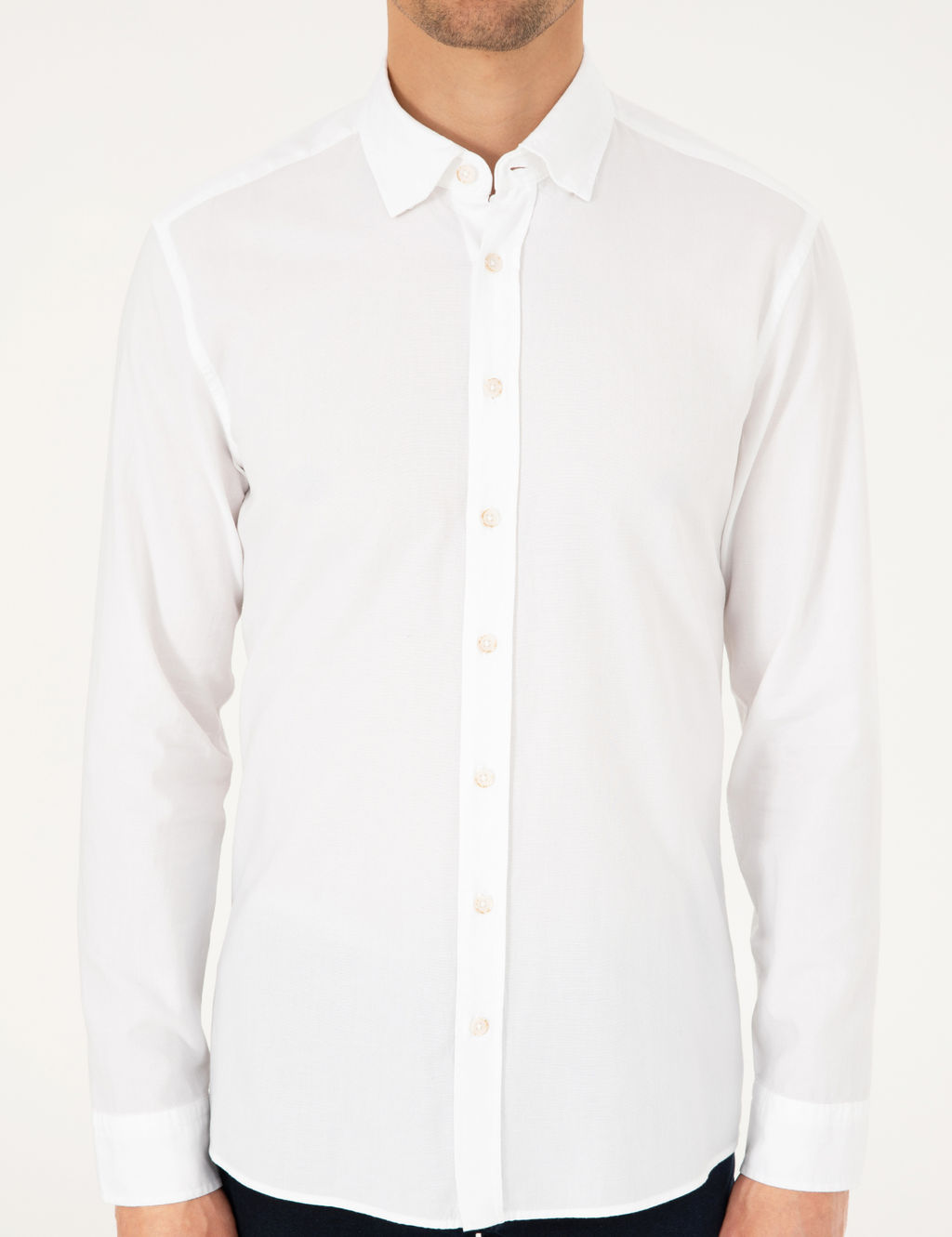 Beyaz Slim Fit Uzun Kollu G_mlek