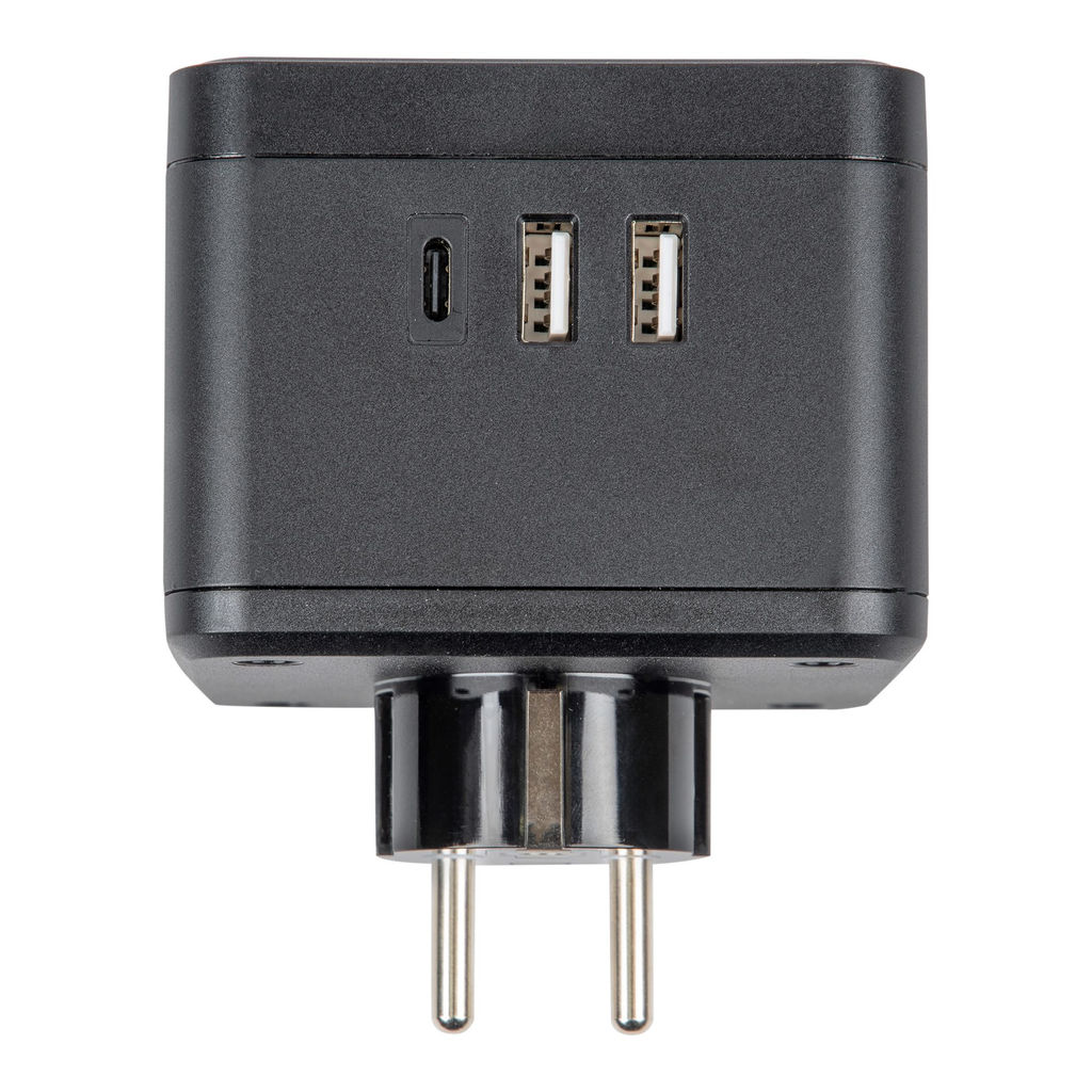 S-GES2-16SBUC BLACK Разветвитель сетевой с выключателем, с/з. 2 гнезда. 2USB+1TYPE C. 16А, 3500Вт. Черный. ТМ Uniel