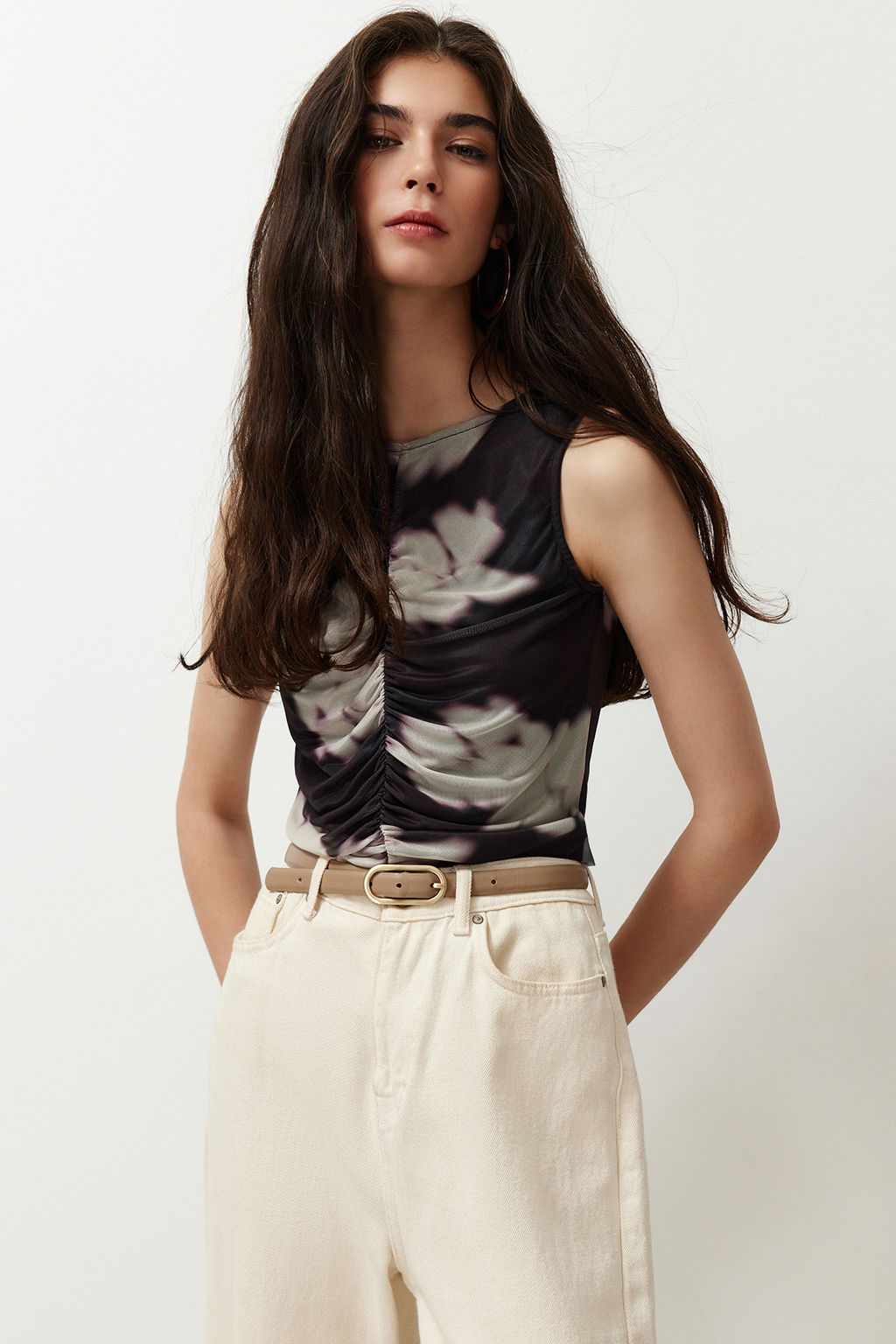 Siyah Soyut Desenli Buzgu/Drape Detayl? Regular/Normal Kal?p Kay?k Yaka Bluz TWOSS24BZ00544 - Trendyolmilla фото 2