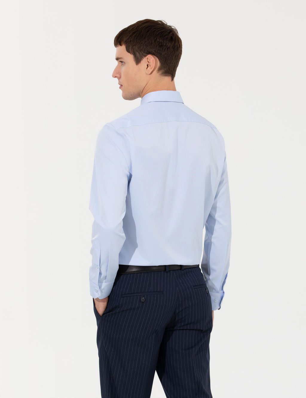 A__k Mavi Slim Fit Uzun Kollu Basic G_mlek