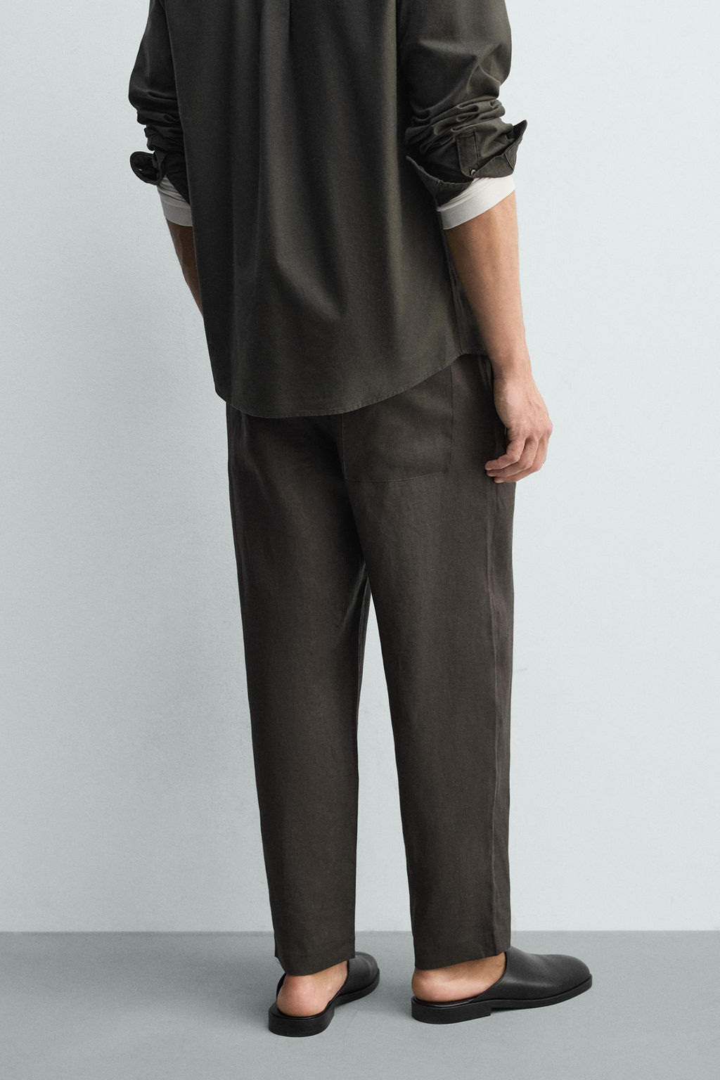 PANTAL?N RELAXED FIT 100% LINO / Verde oscuro - Zara фото 12