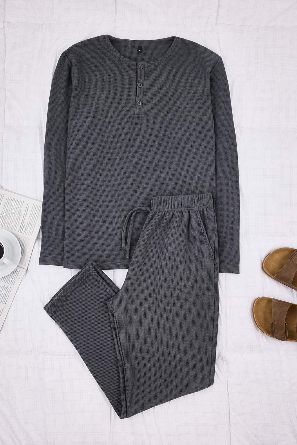 Lacivert Regular Yumusak Waffle Orme Pijama Tak?m? TMNAW26PT00066 - Trendyolmilla фото 4