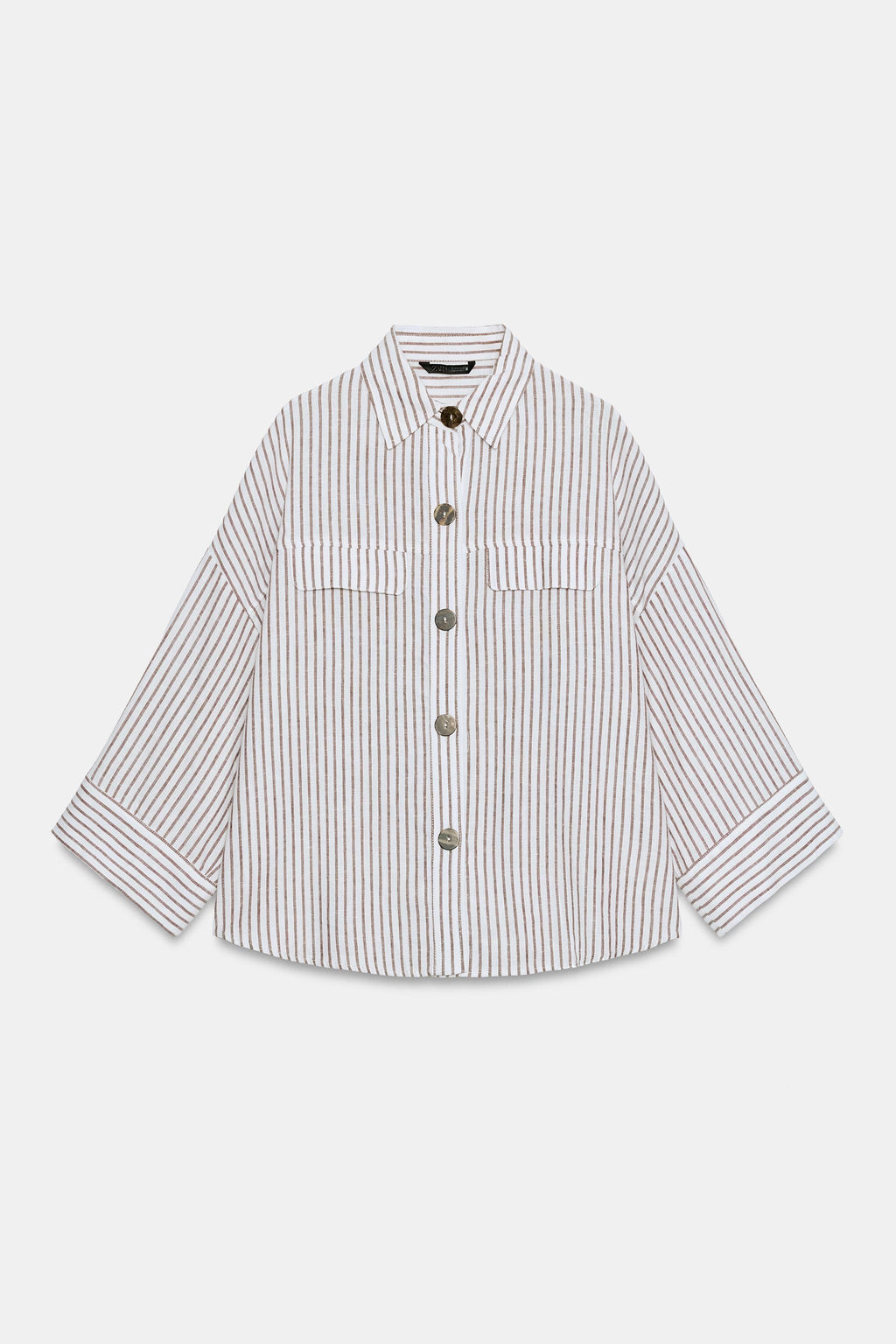 CAMISA RAYAS CON LINO / marron/blanco
