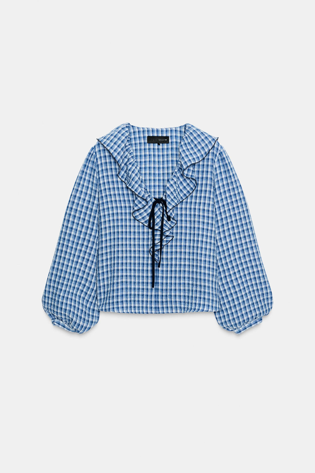 GINGHAM CHECK RUFFLED BLOUSE - Zara фото 6