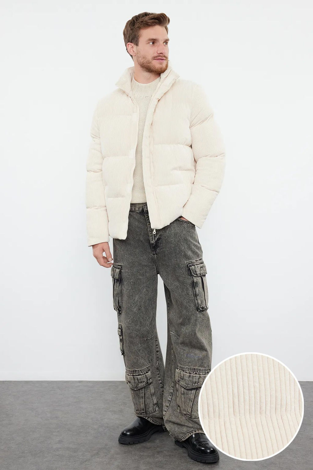 TRENDYOL MAN Camel Regular Fit Dik Yaka Fitilli Kadife Sisme K?sl?k Mont TMNAW22MO0182 - Trendyolmilla фото 33