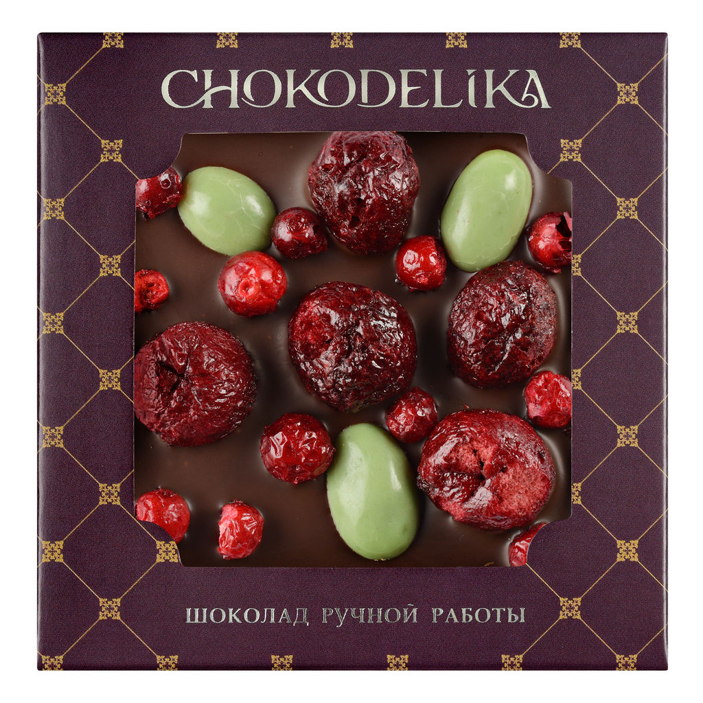 Шоколад темный с украшением Брусника и вишня 35 гр