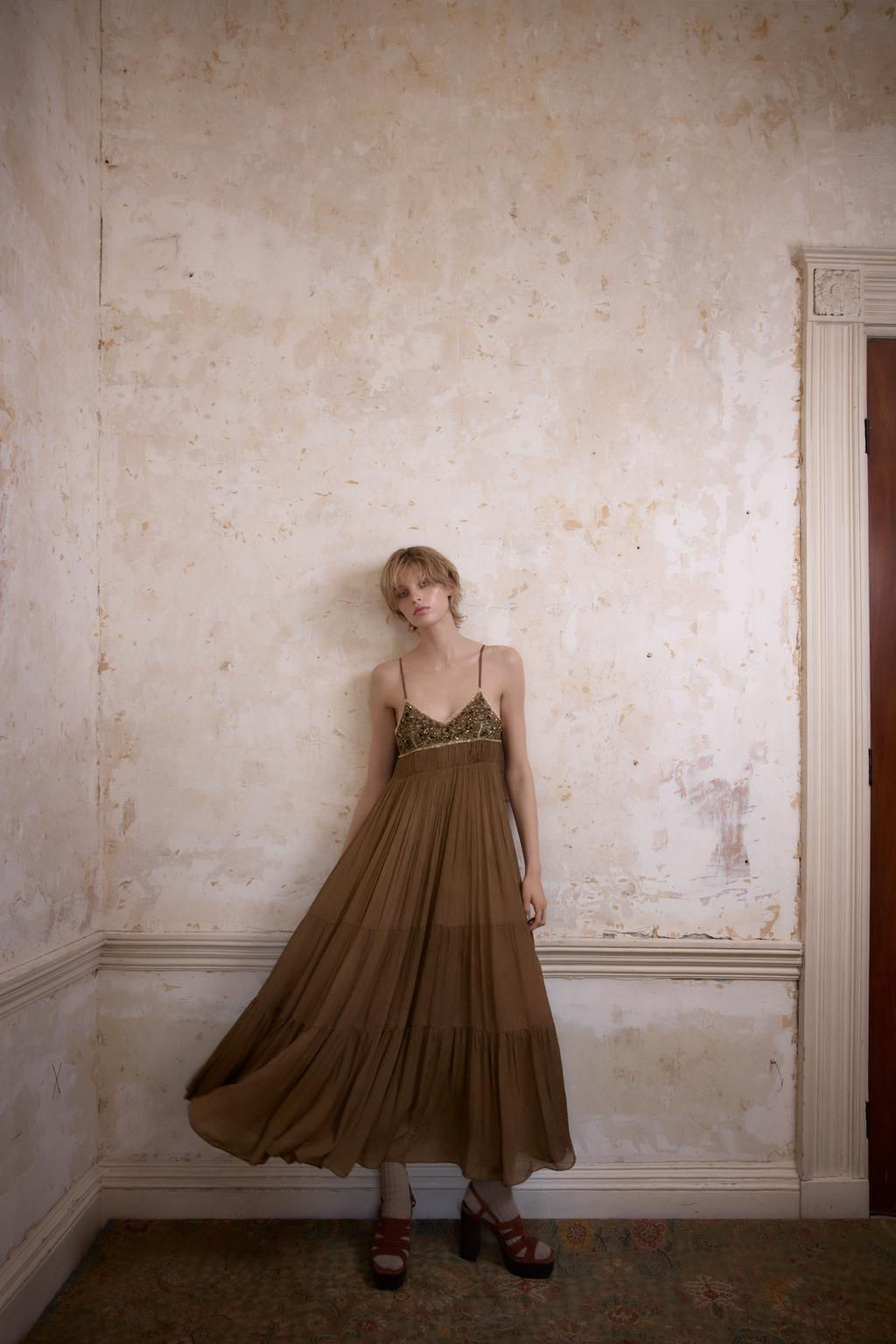 BEADED LACE PLISSE DRESS - Zara фото 4