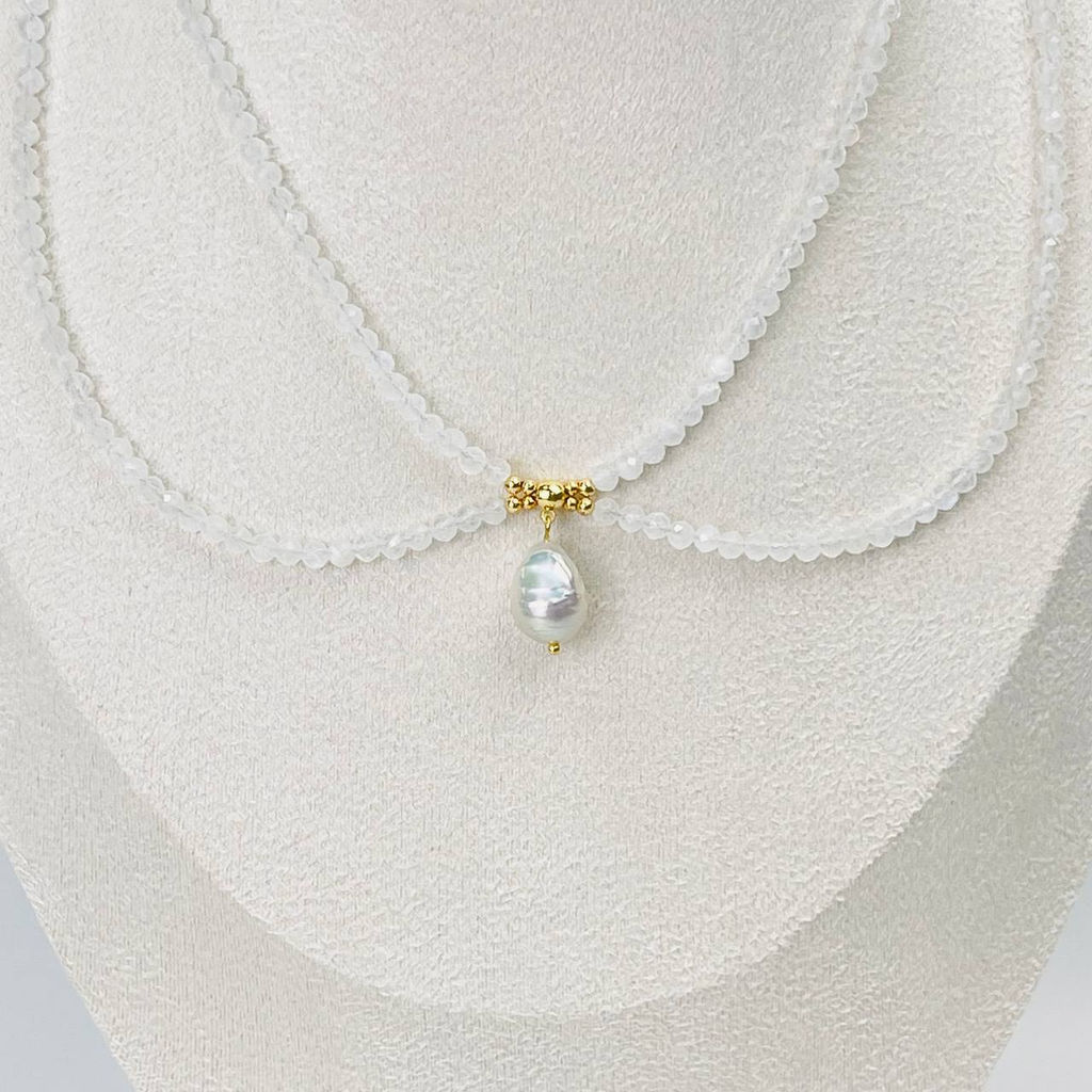 Колье из Лунного камня и Жемчуга 38 см +