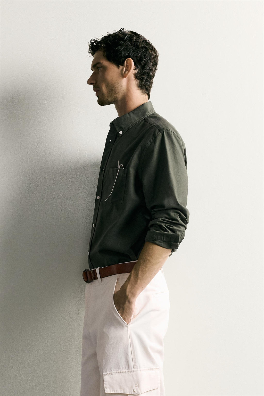 CAMISA REGULAR FIT ESTRUCTURA OXFORD / Verde oscuro - Zara фото 4