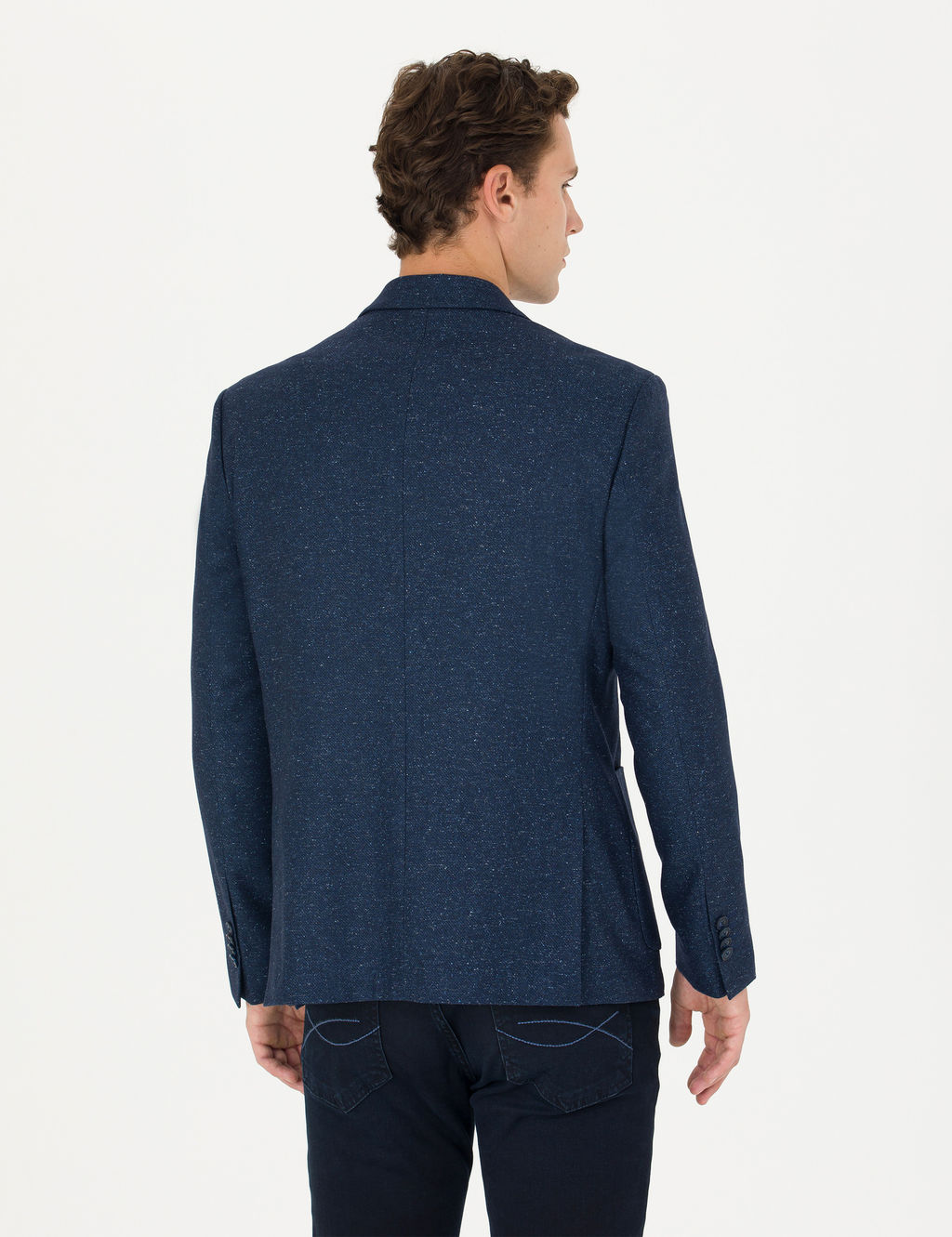A__k Lacivert Y_n Kar___ml_ Slim Fit Ceket