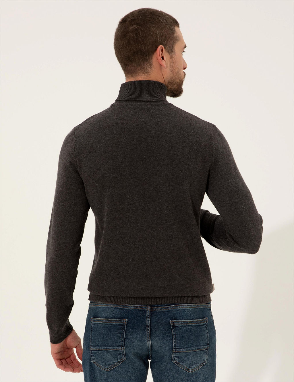 Gri Melanj Slim Fit Bal_k__ Yaka Basic Triko Kazak