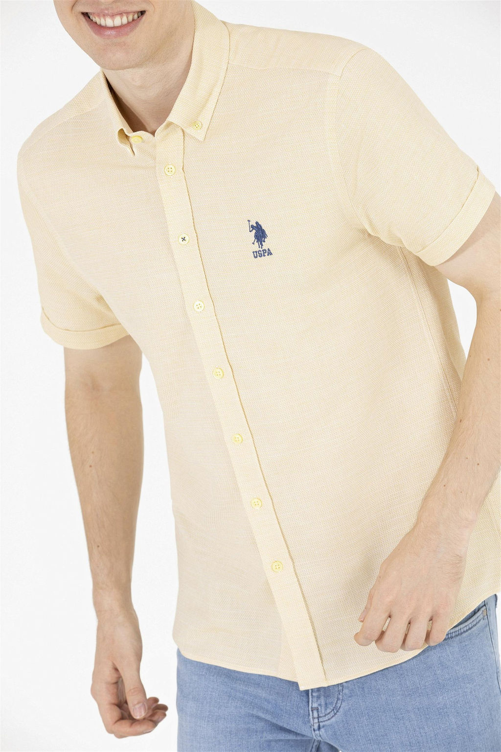U. S. Polo Assn / Мужская светло-желтая рубашка с коротким рукавом - U.s. polo assn фото 13