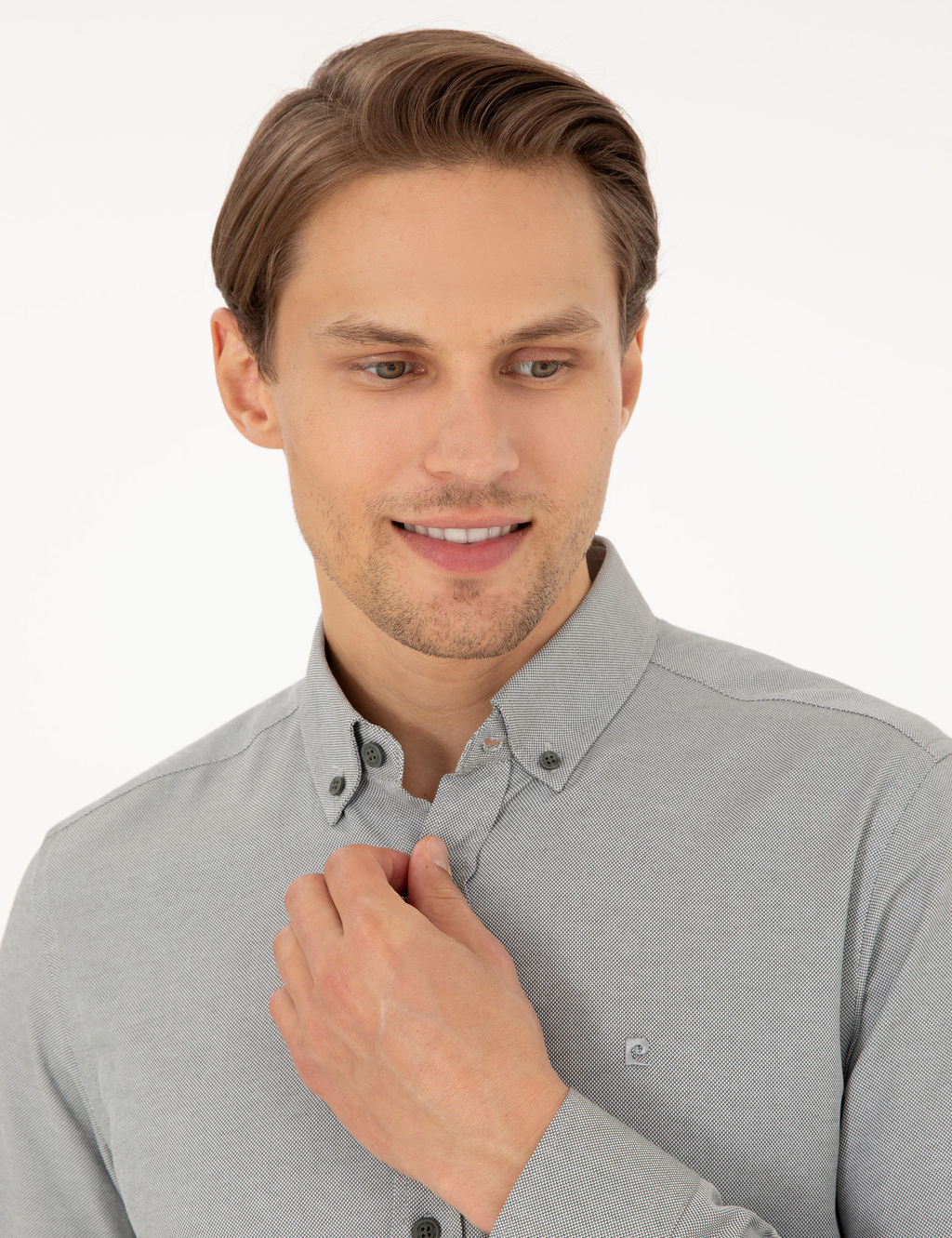 Haki Oxford Slim Fit Uzun Kollu G_mlek