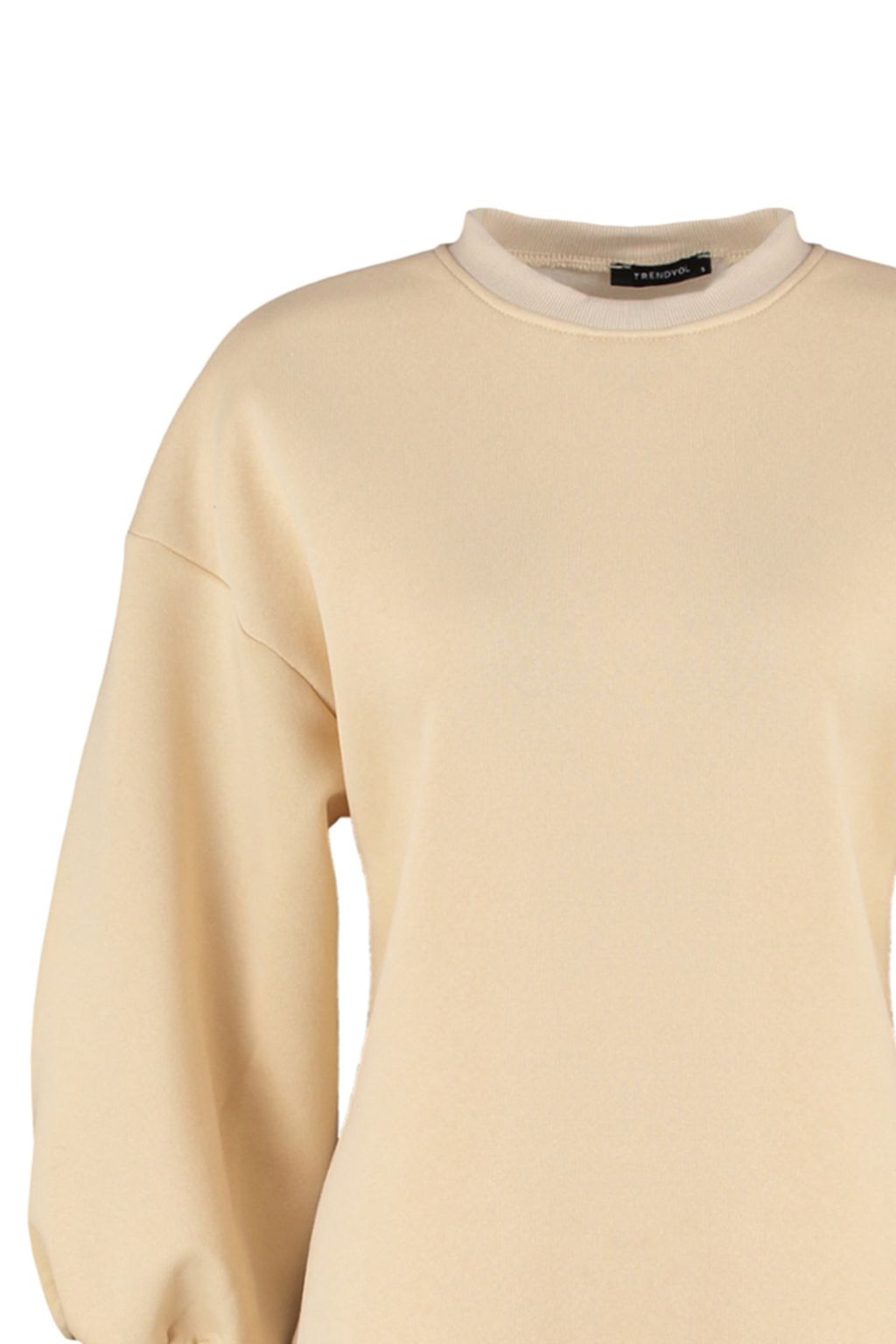 Bej Oversize/Genis Kal?p Y?rtmac Detayl? Kal?n Ici Polarl? Orme Sweatshirt TWOAW23SW00195