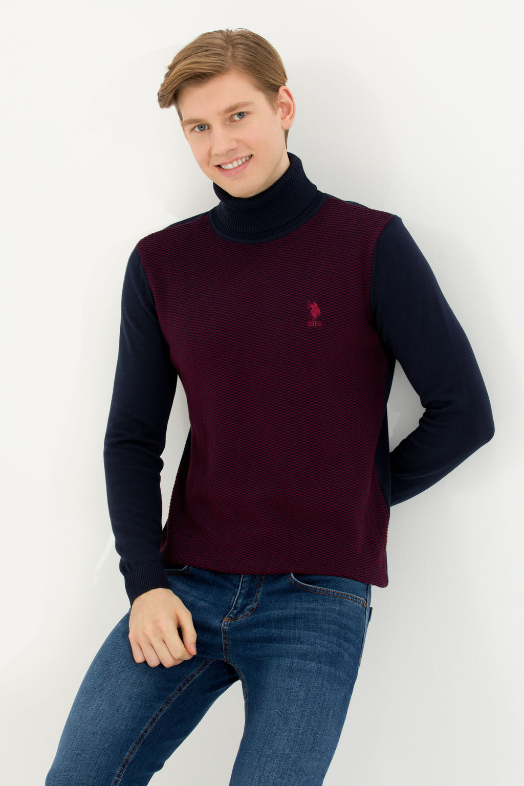 U. S. Polo Assn Мужская бордовая водолазка из трикотажного свитера - U.s. polo assn фото 19
