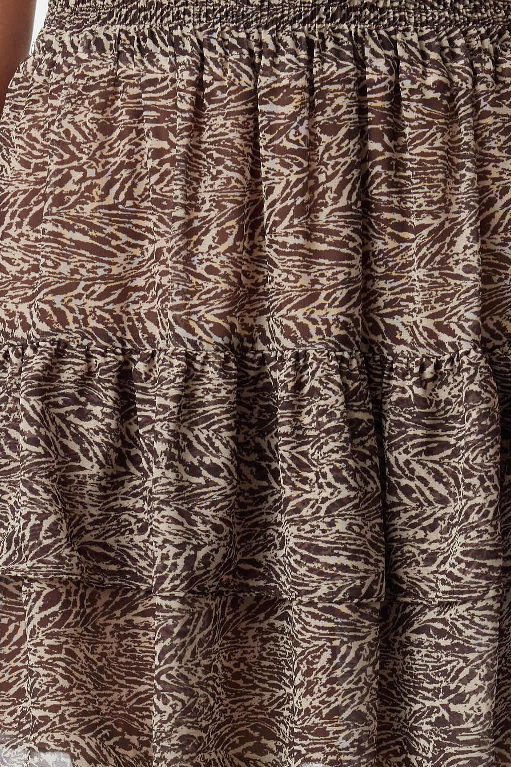 Koyu Kahverengi Astarl? Volanl? Sifon Leopar Desenli Mini Dokuma Etek TWOAW21ET0410