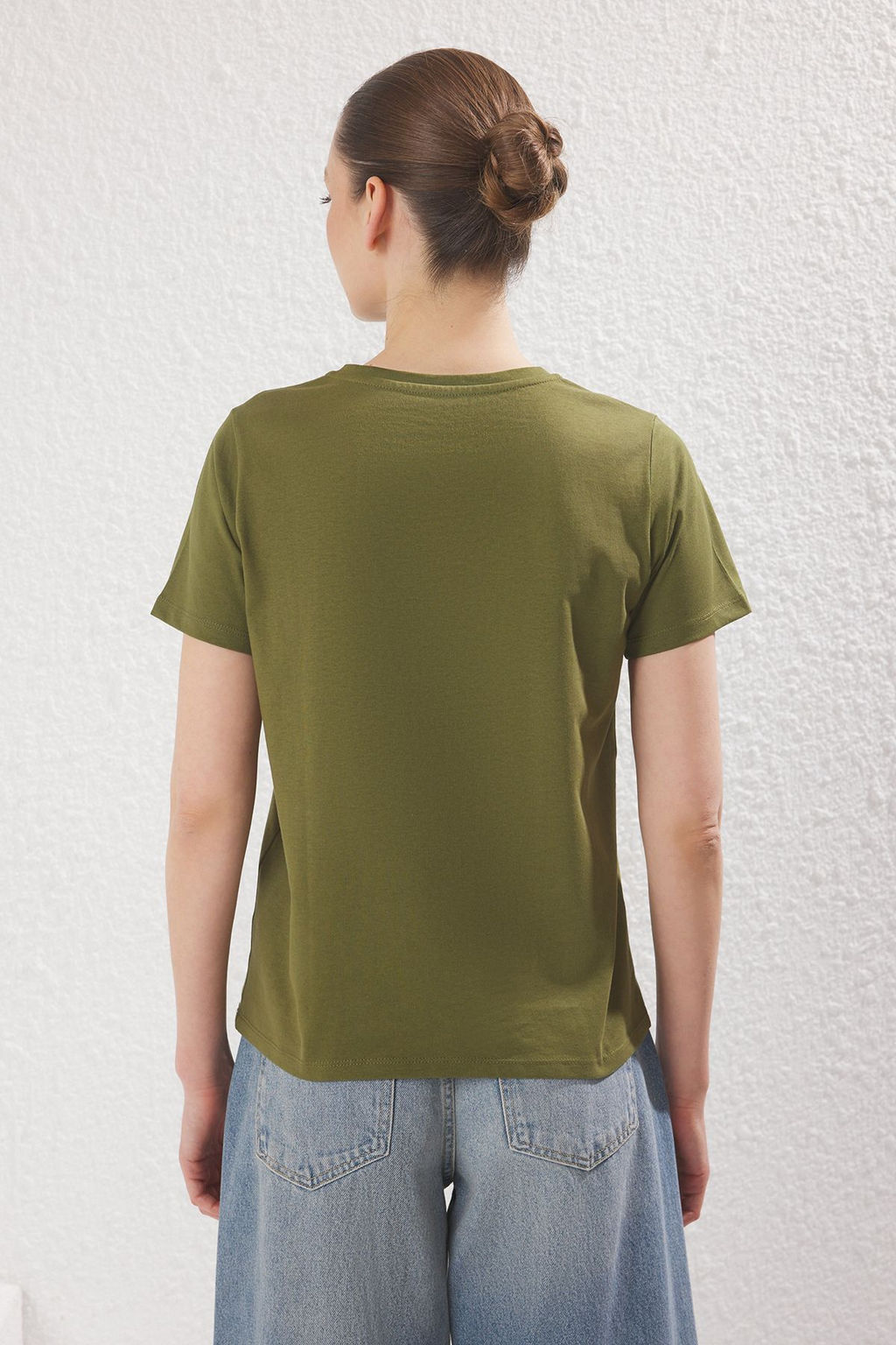 TRENDYOLMILLA Haki-Mint 2Li Paket Bisiklet Yaka %100 Pamuk Regular/Normal Kal?p Orme T-Shirt TWOSS25TS00182 фото 4