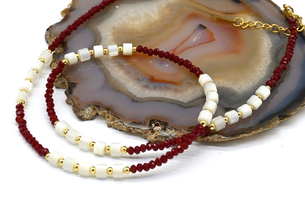 Чокер из циркона с перламутром рондель 3*2мм цв.бордовый, 41см