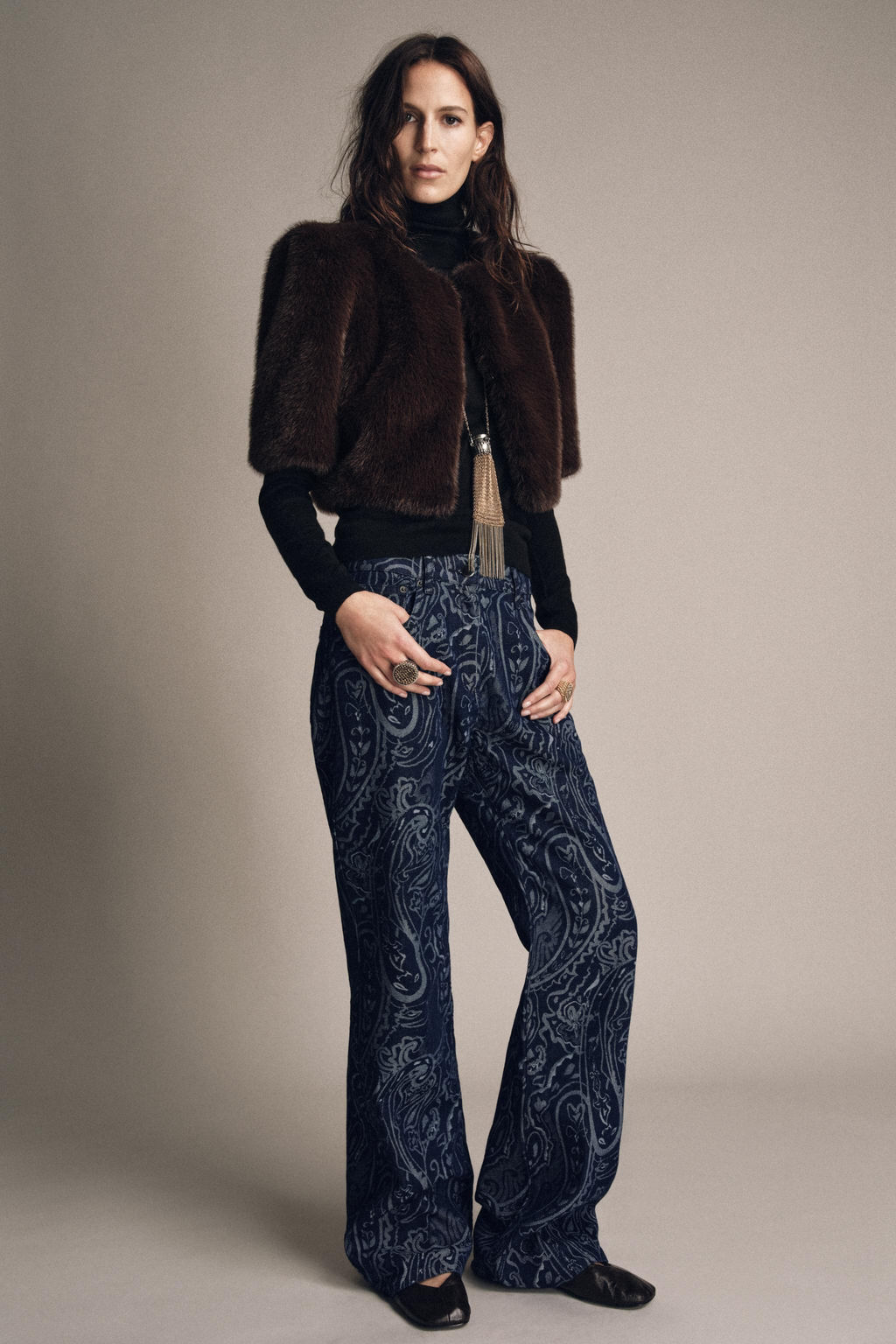 ZW COLLECTION JACQUARD DENIM TROUSERS - Zara фото 6