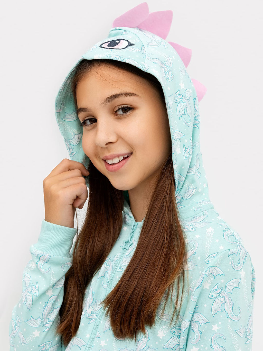 Комбинезон для девочек голубой с принтом драконы на цвете иней - Mark formelle фото 4