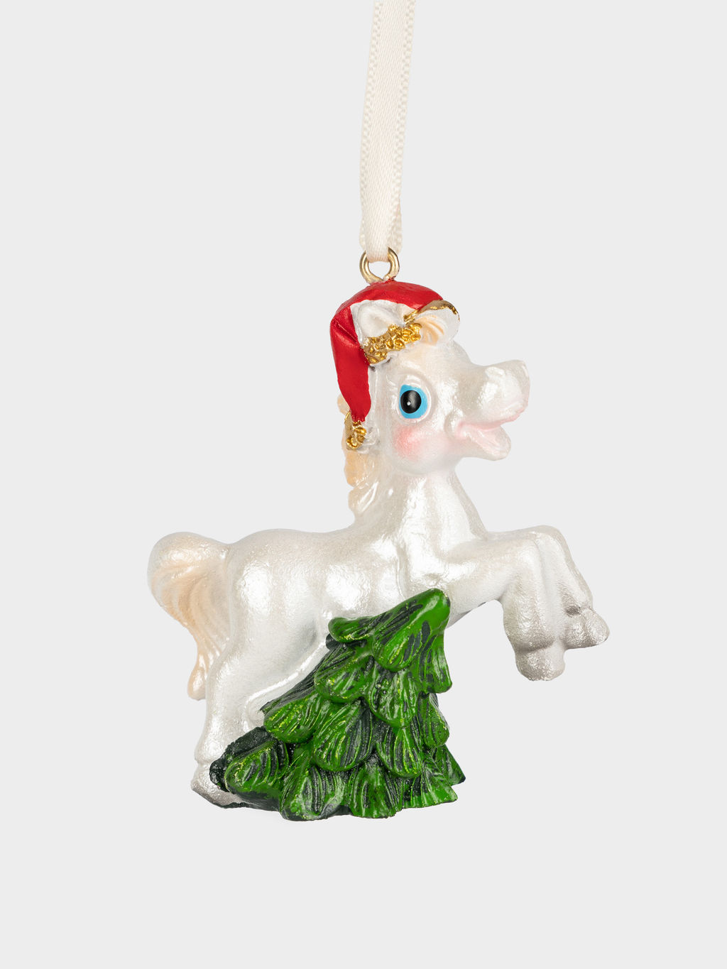 Игрушка елочная, 7 см, полирезин, бело-зеленая, Лошадка с елкой, Bright horse - Anna lafarg фото 2