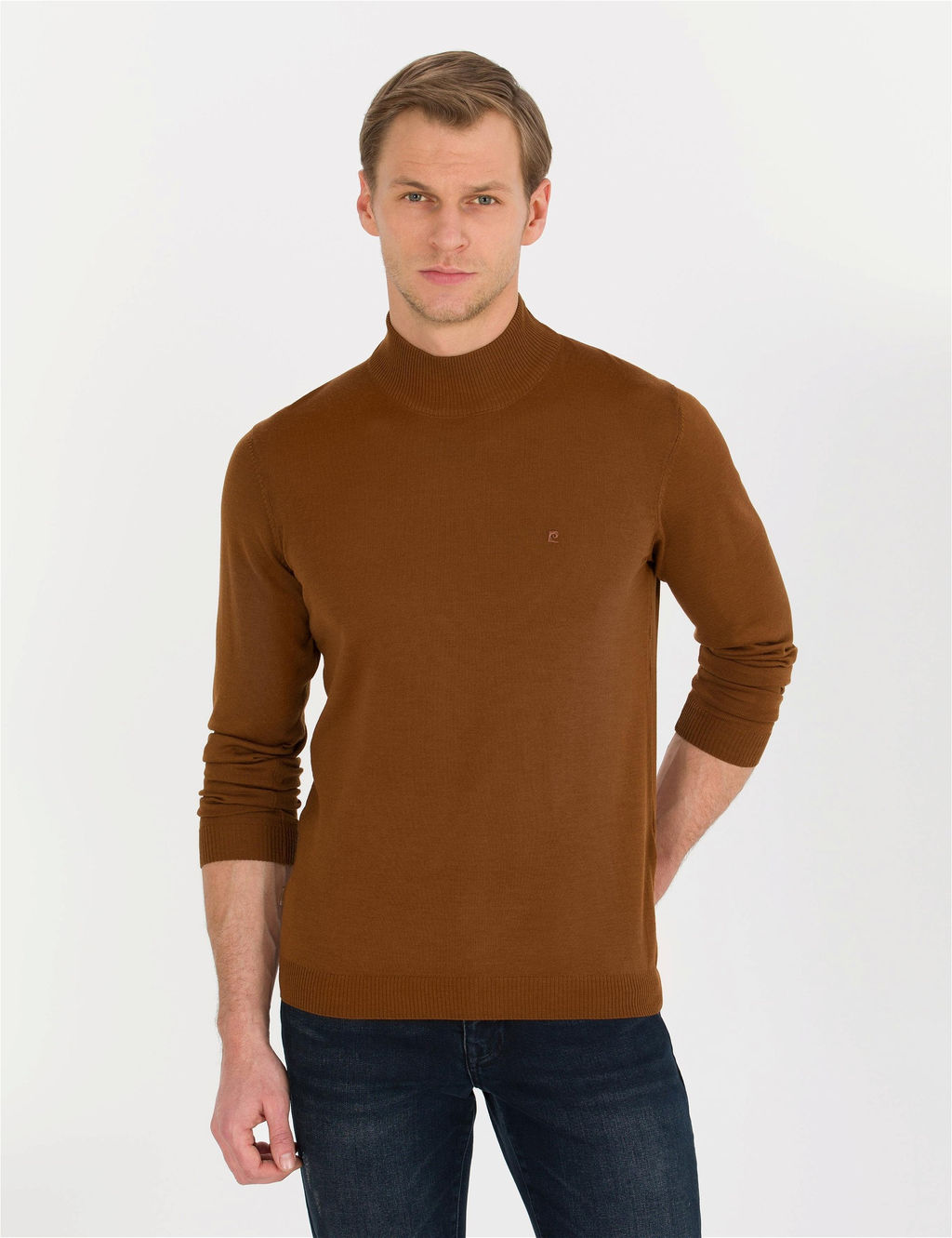 Taba Slim Fit Yar_m Bal_k__ Yaka Y_n Kar___ml_ Basic Triko Kazak