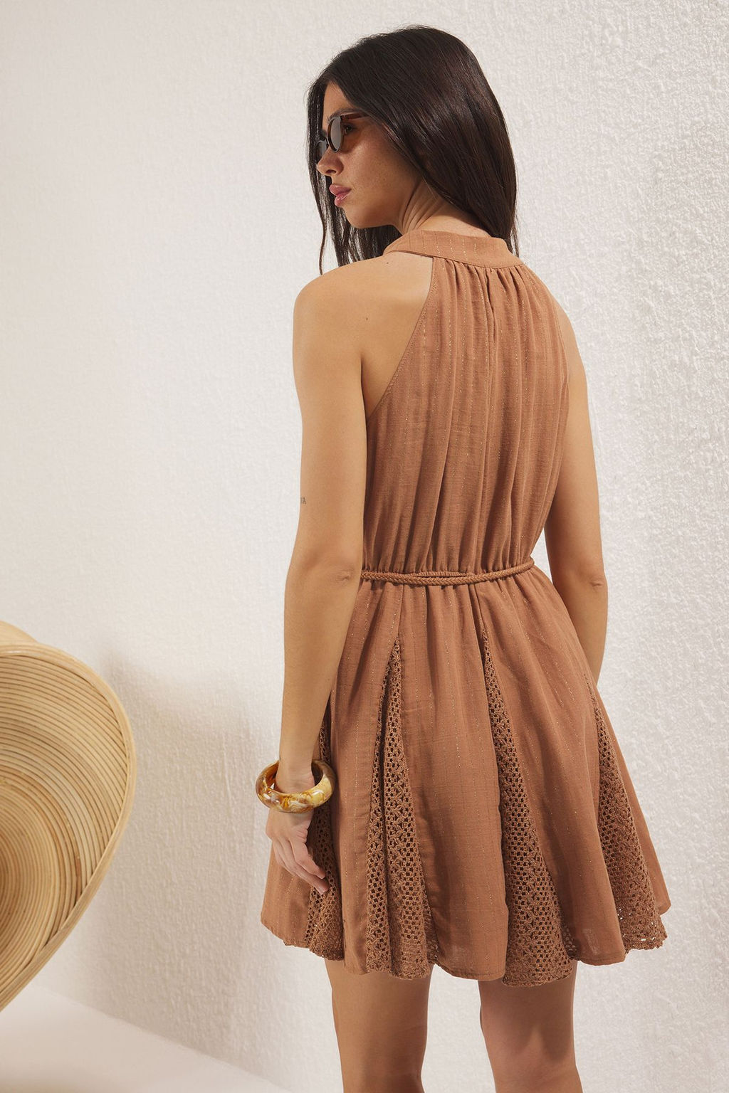 TRENDYOLMILLA Bej Simli Muslin Dokuma Mini Plaj Elbise TBESS25EL00128 фото 18