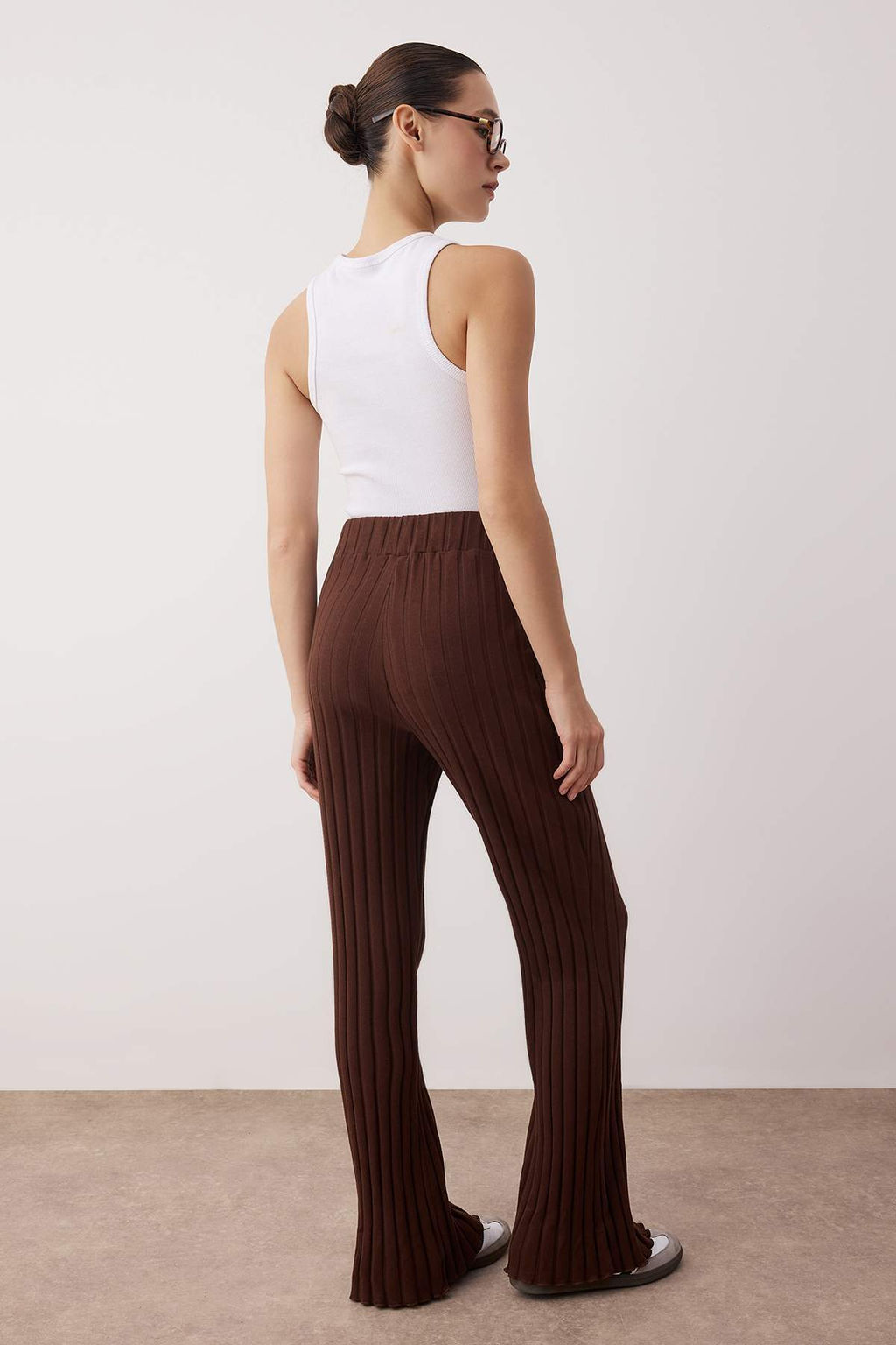 Kahverengi Flare/Ispanyol Paca Yuksek Bel Esnek Orme Pantolon TWOAW26PL00098 - Trendyolmilla фото 4