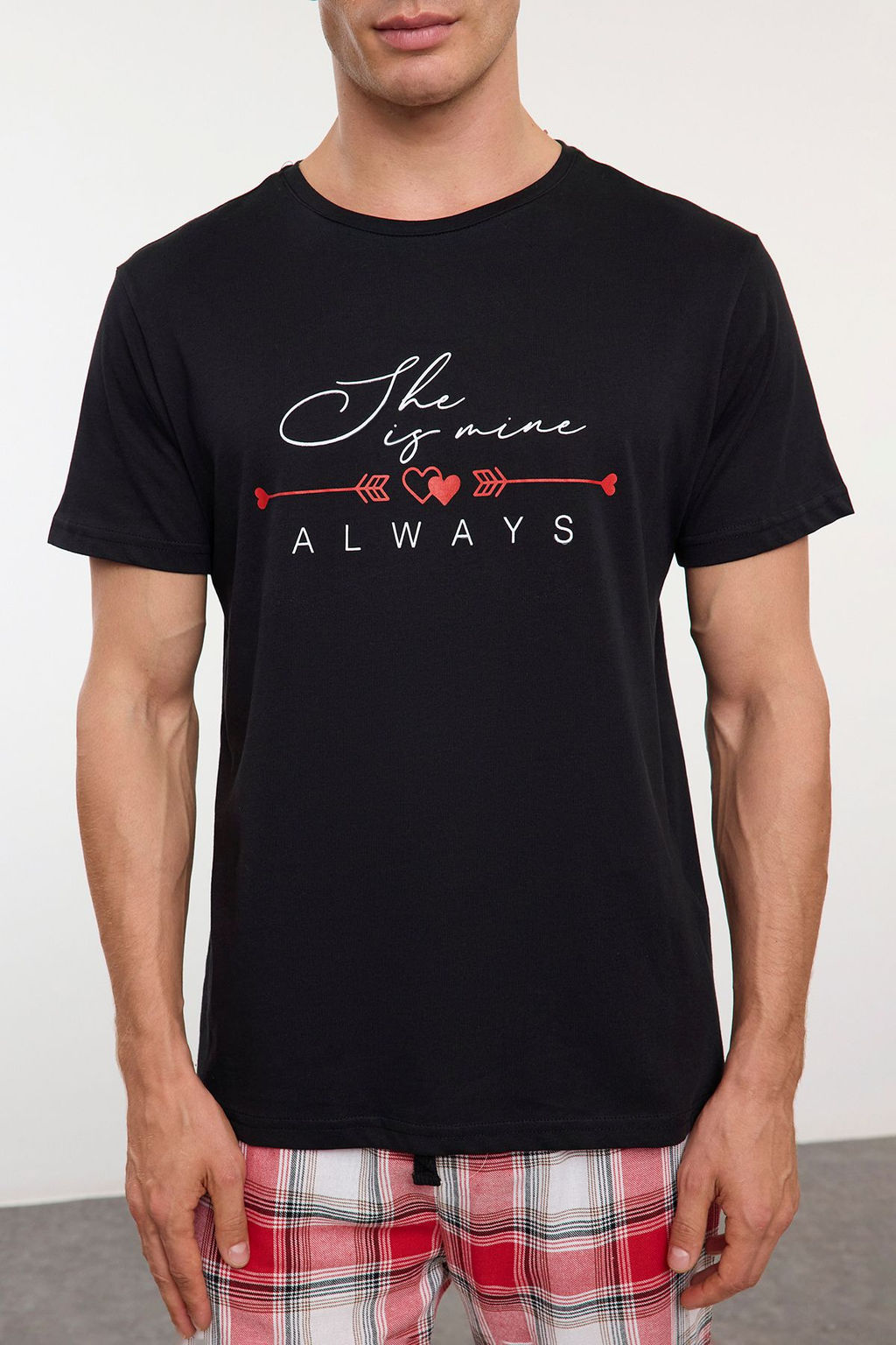 Erkek Siyah Ekoseli Regular Fit Ust Orme Alt Dokuma Couple/Cift Pijama Tak?m? TMNAW25PT00043