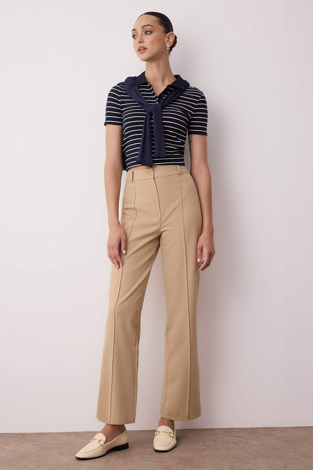 Ac?k Kahverengi Straight/Duz Kesim Yuksek Bel Nervur Dikisli Dokuma Pantolon TWOSS21PL0093