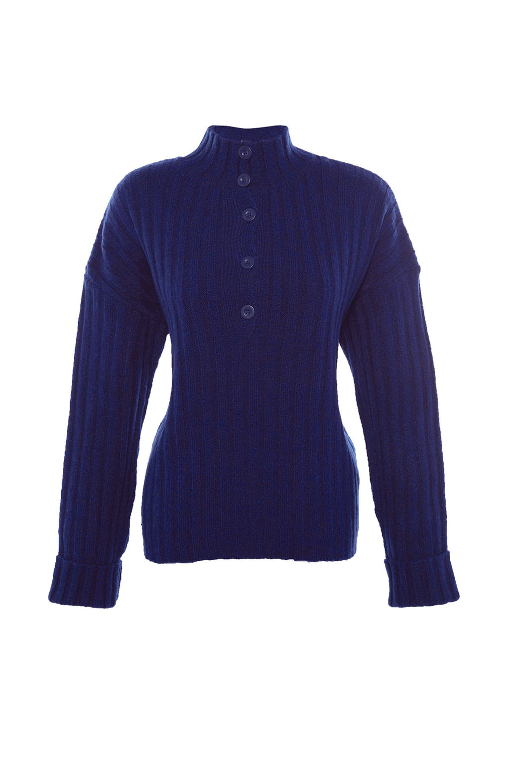 Lacivert Genis Kal?p Yumusak Dokulu Dik Yaka Triko Kazak TWOAW21KZ0783