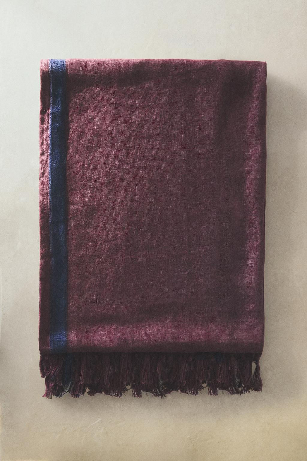 STRIPED LINEN WRAP BEACH TOWEL WITH FRINGING - Zara фото 12