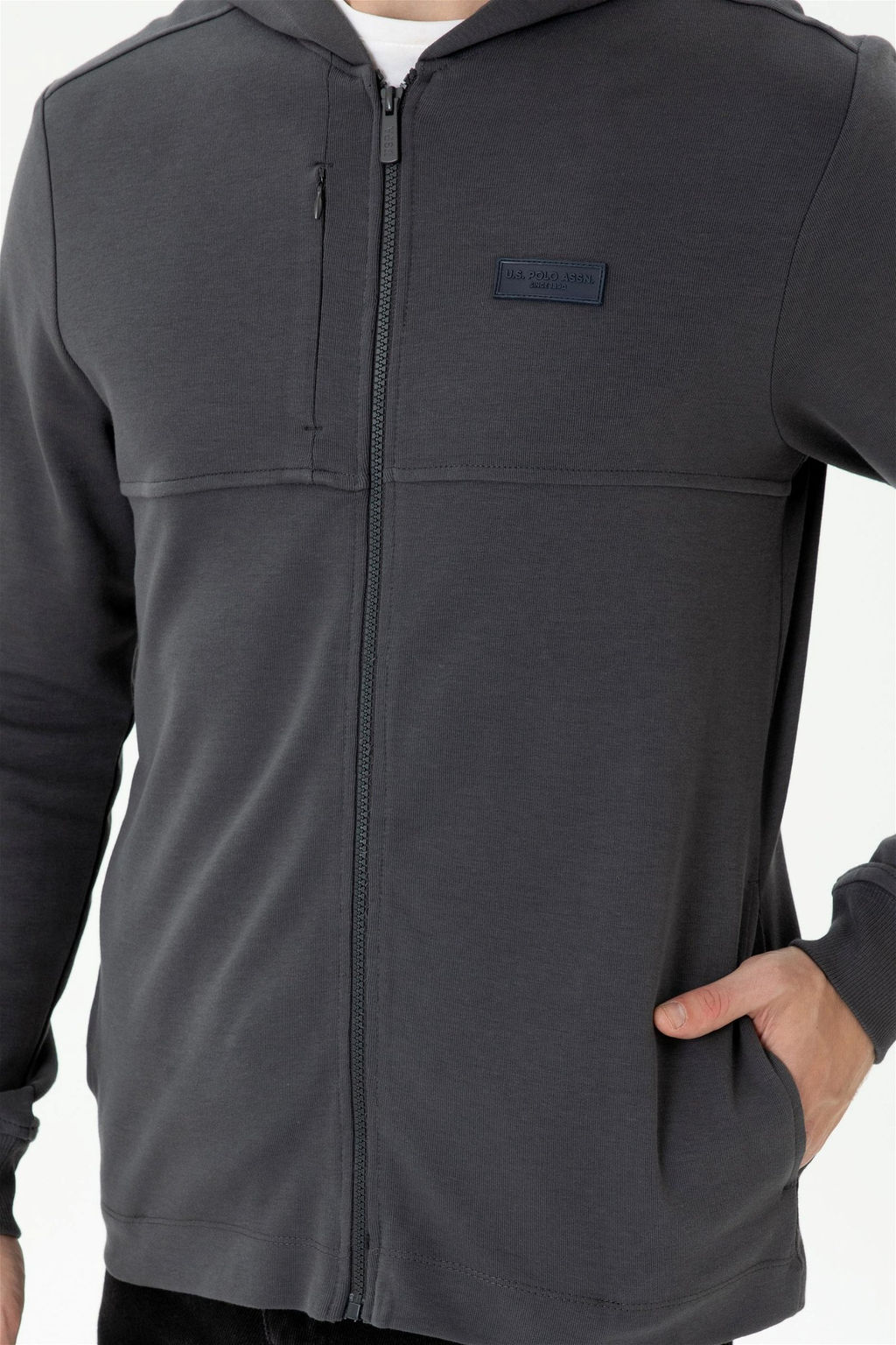 U. S. Polo Assn Мужской вязаный кардиган антрацитового цвета с капюшоном - U.s. polo assn фото 13