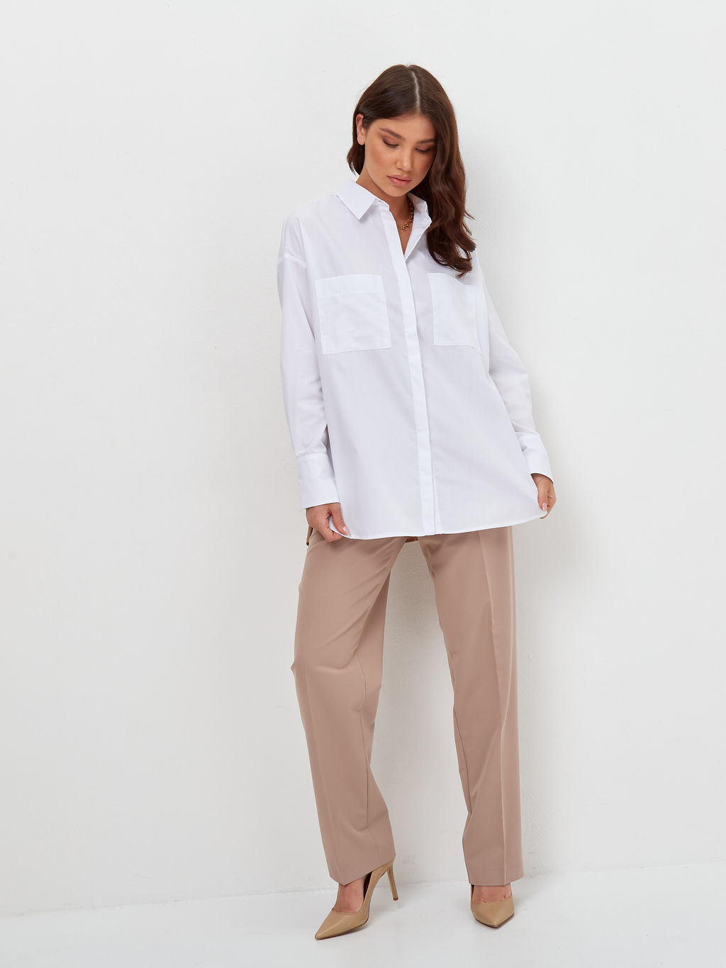 Блузка женская дл. рук. T-lab TL-BT-007TC-белый-бежевый  фото 7