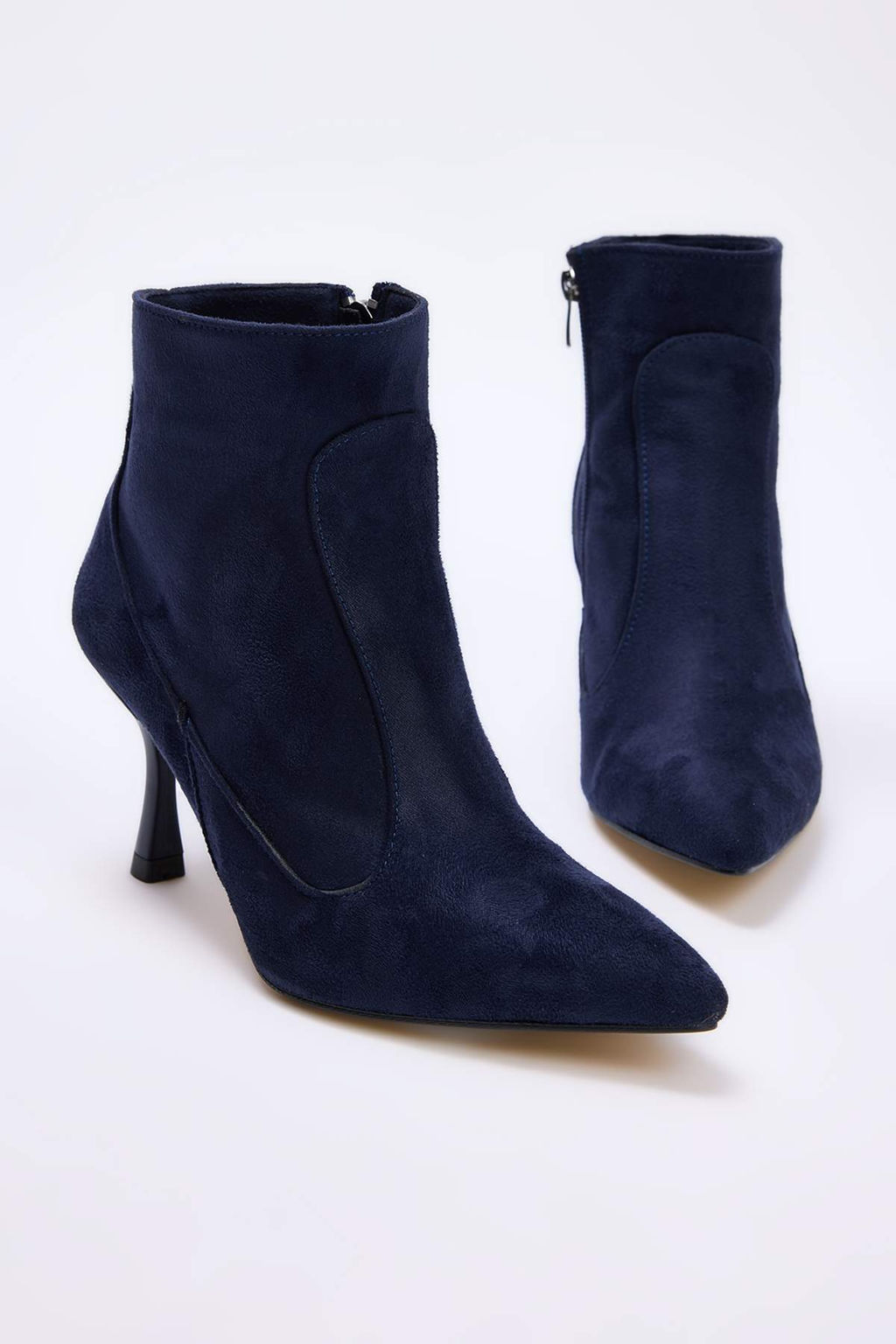 Koyu Lacivert Suet Sivri Burun Kad?n 9 cm Ince Topuklu Bot TAKAW26BO00081
