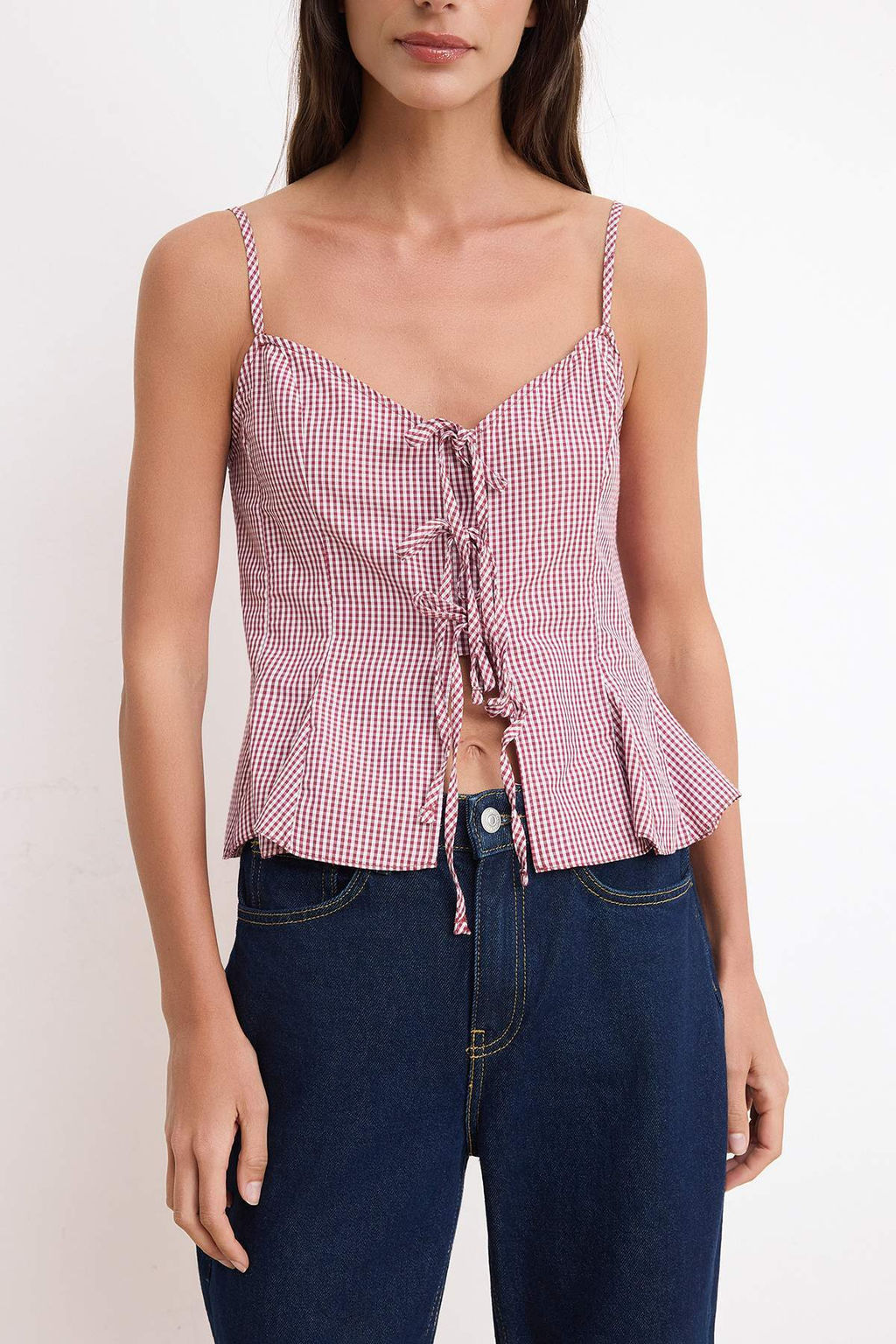 Bordo Godeli Onu Baglama Detayl? Dokuma Bluz TWOSS26BZ00534