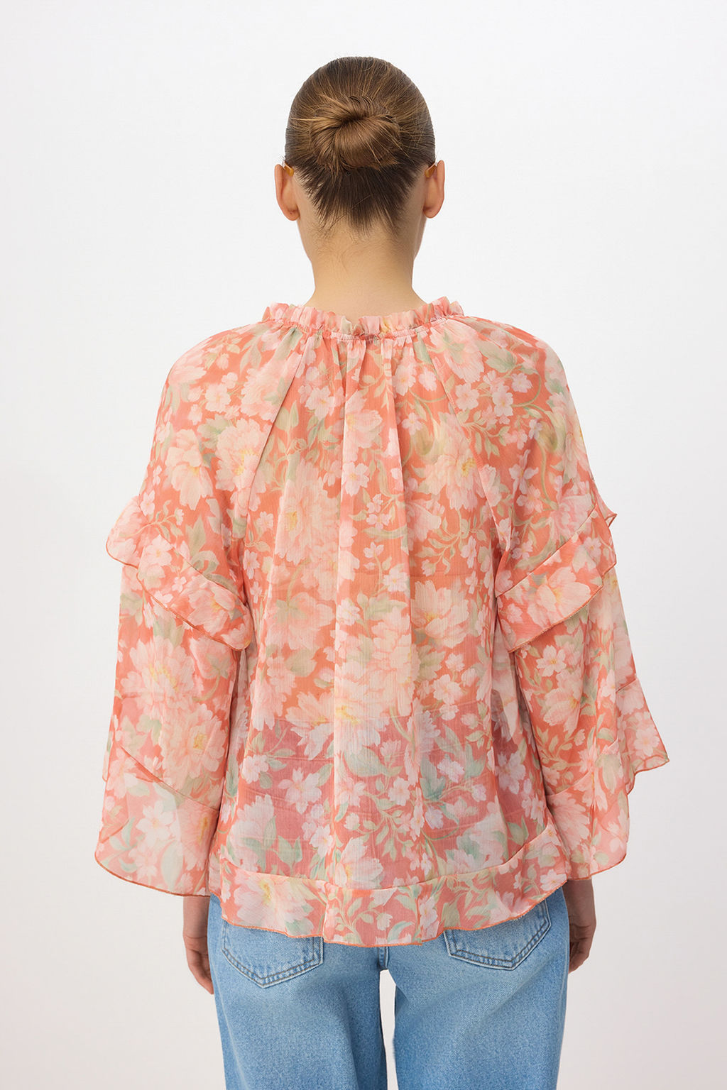 Cok Renkli Cicekli Standart Beden F?rf?r Detayl? Transparan Sifon Bluz TWOSS26BZ00538 - Trendyolmilla фото 4