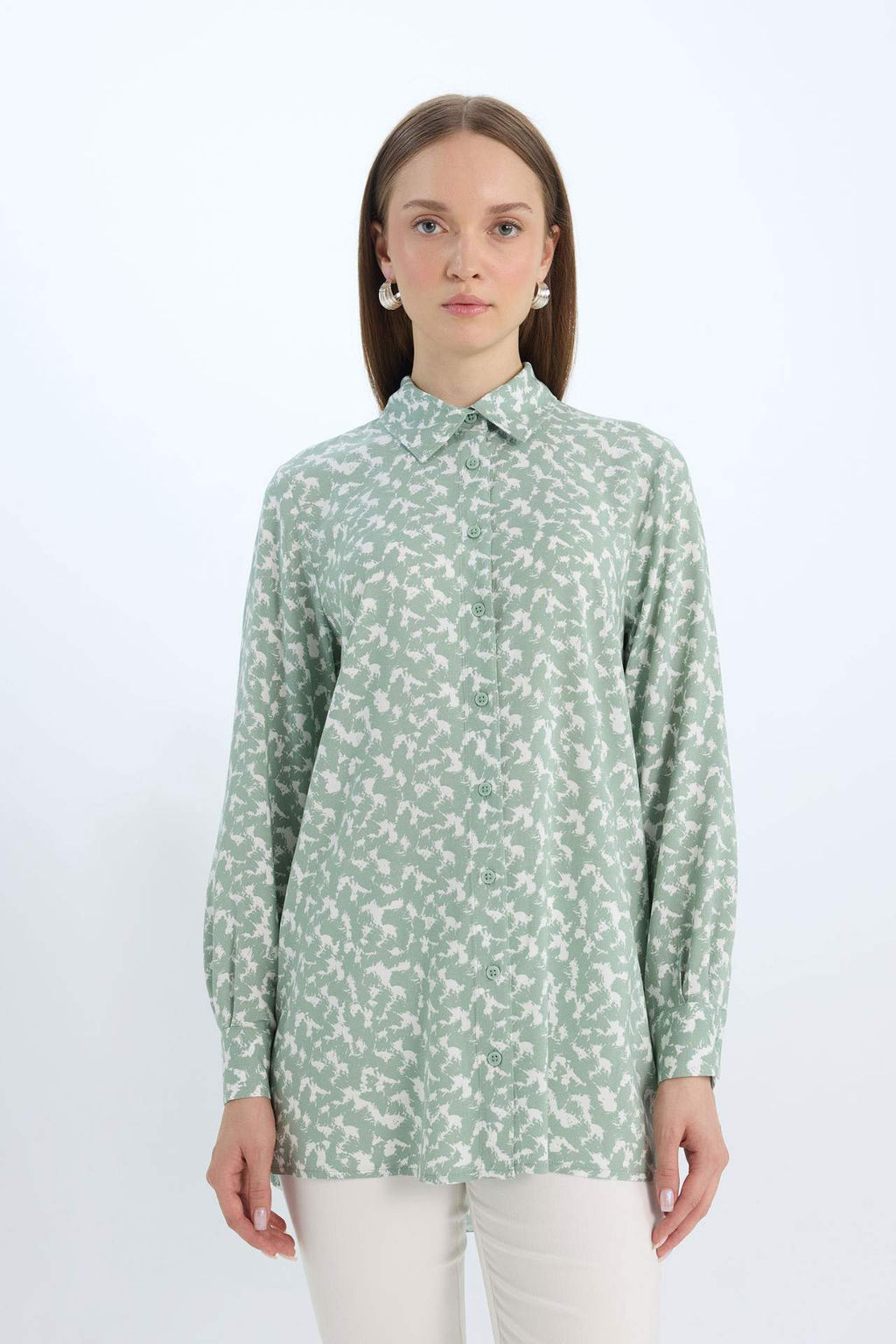 Regular Fit Desenli Uzun Kollu Gomlek Tunik - Defacto фото 2